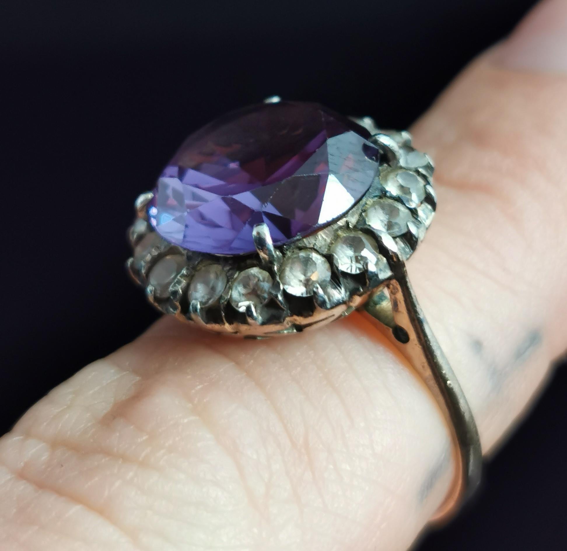 Women's Vintage Colour Change Sapphire and Paste Cluster Ring, 9k Rose Gold
