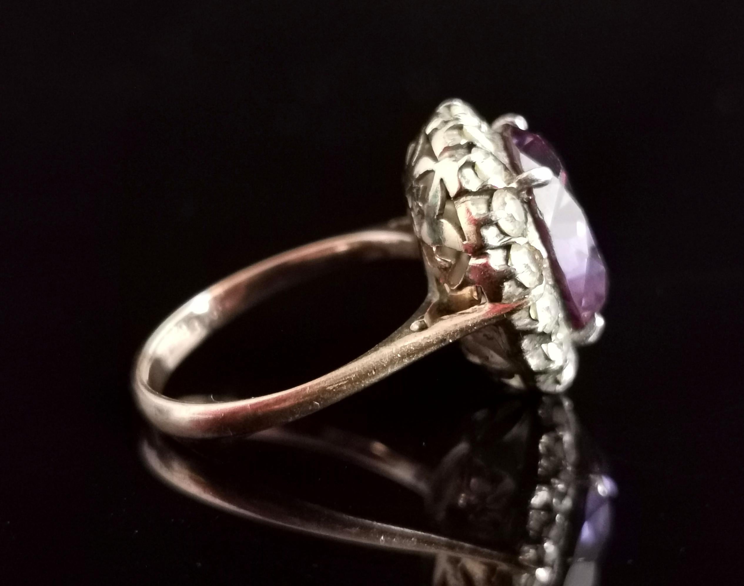 Vintage Colour Change Sapphire and Paste Cluster Ring, 9k Rose Gold 2