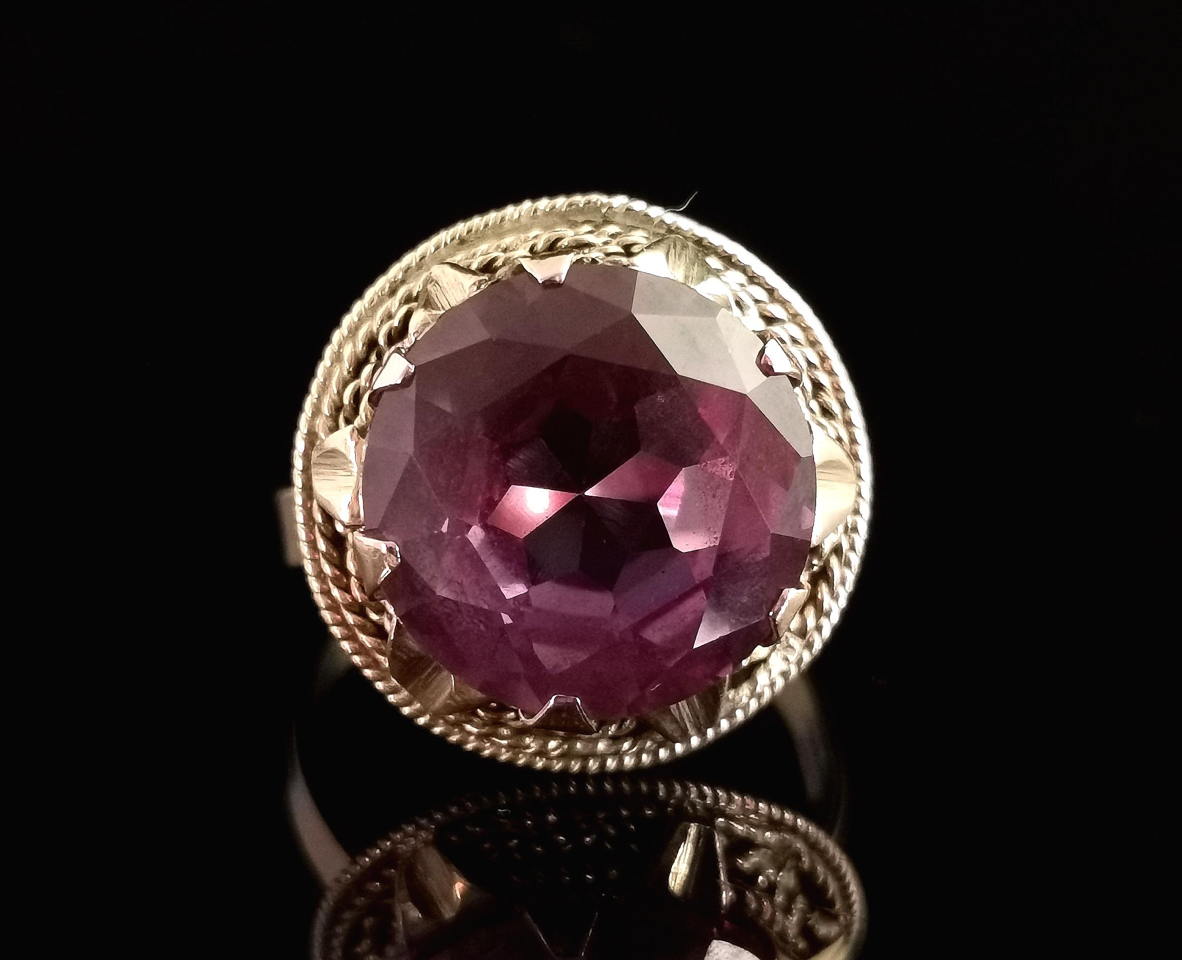 Retro Vintage Color Change Sapphire Cocktail Ring, 12k Gold, Egyptian