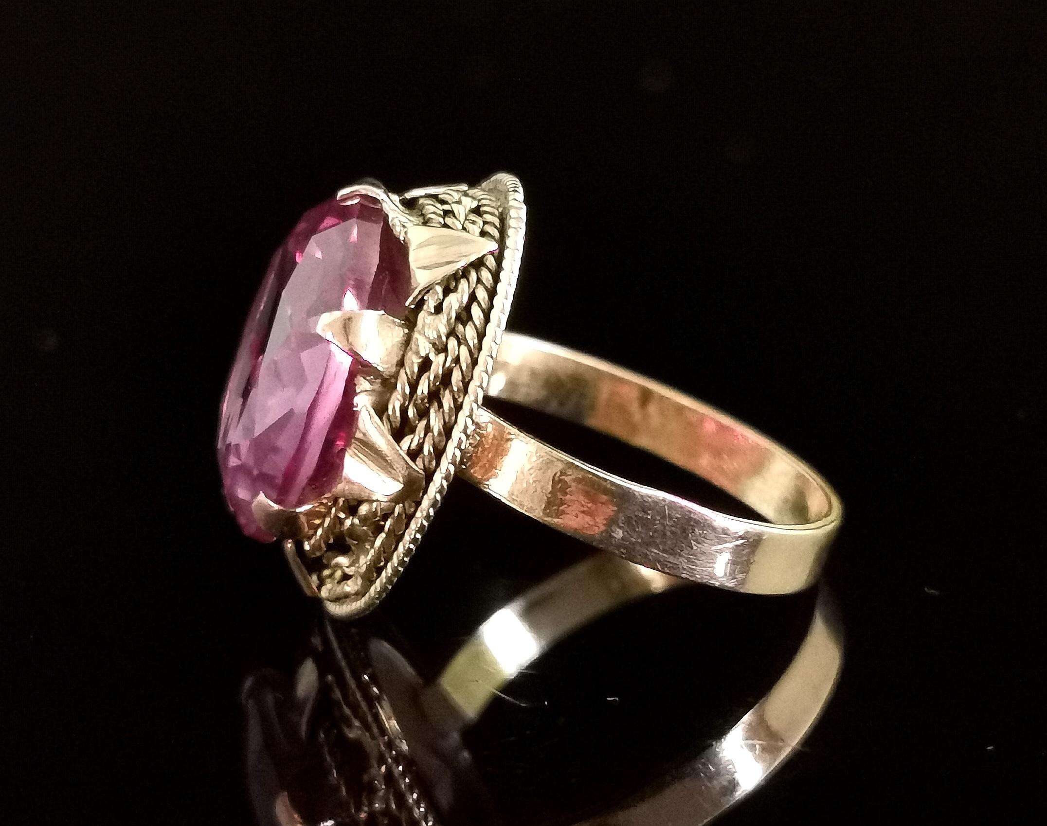 Vintage Color Change Sapphire Cocktail Ring, 12k Gold, Egyptian In Good Condition In NEWARK, GB