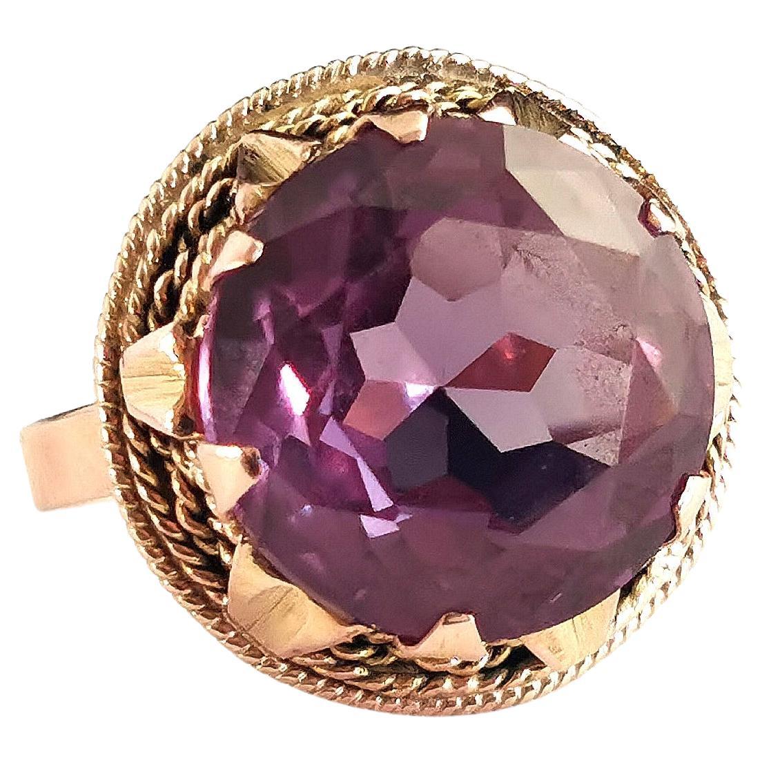 Vintage Color Change Sapphire Cocktail Ring, 12k Gold, Egyptian