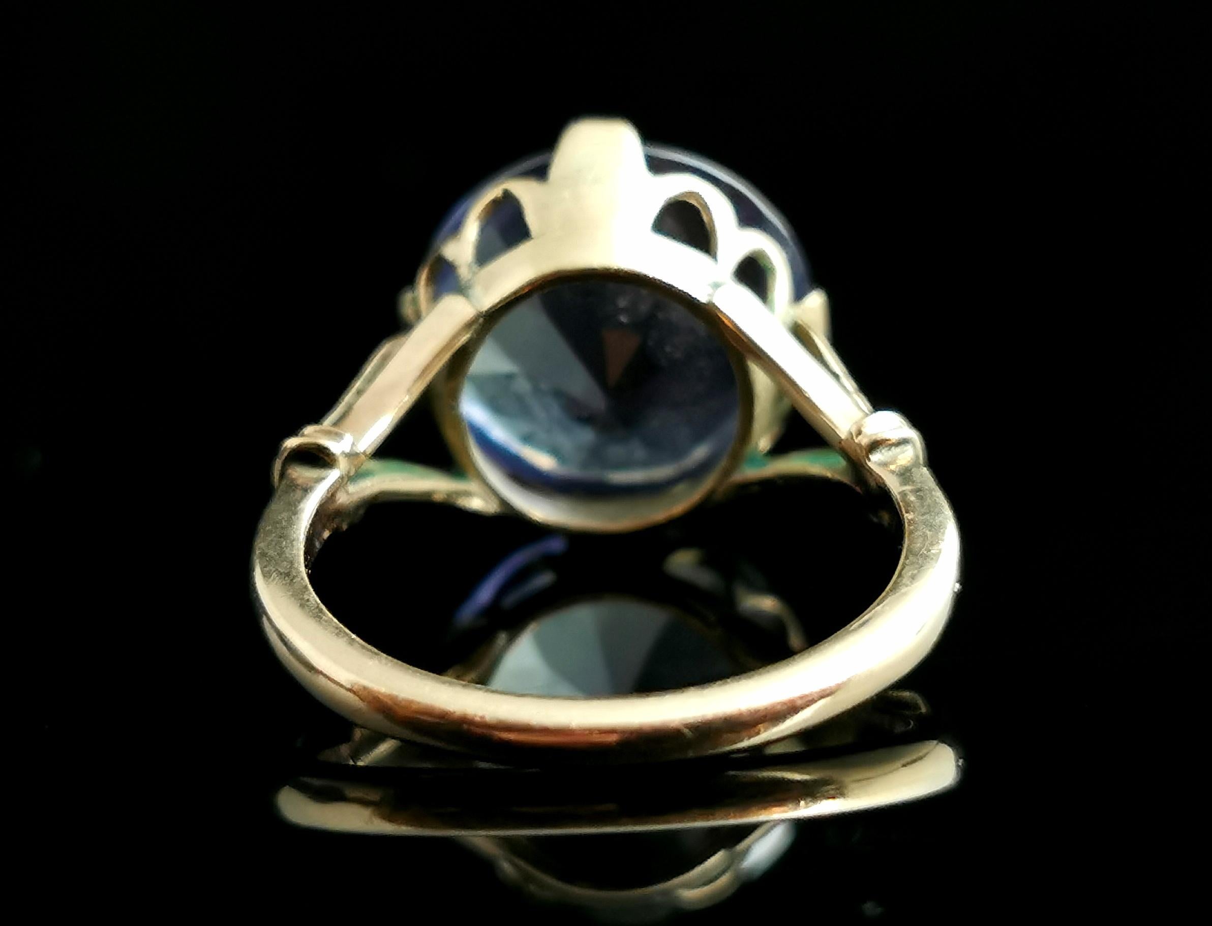 Vintage colour change sapphire cocktail ring, 9k gold, c1940s  5