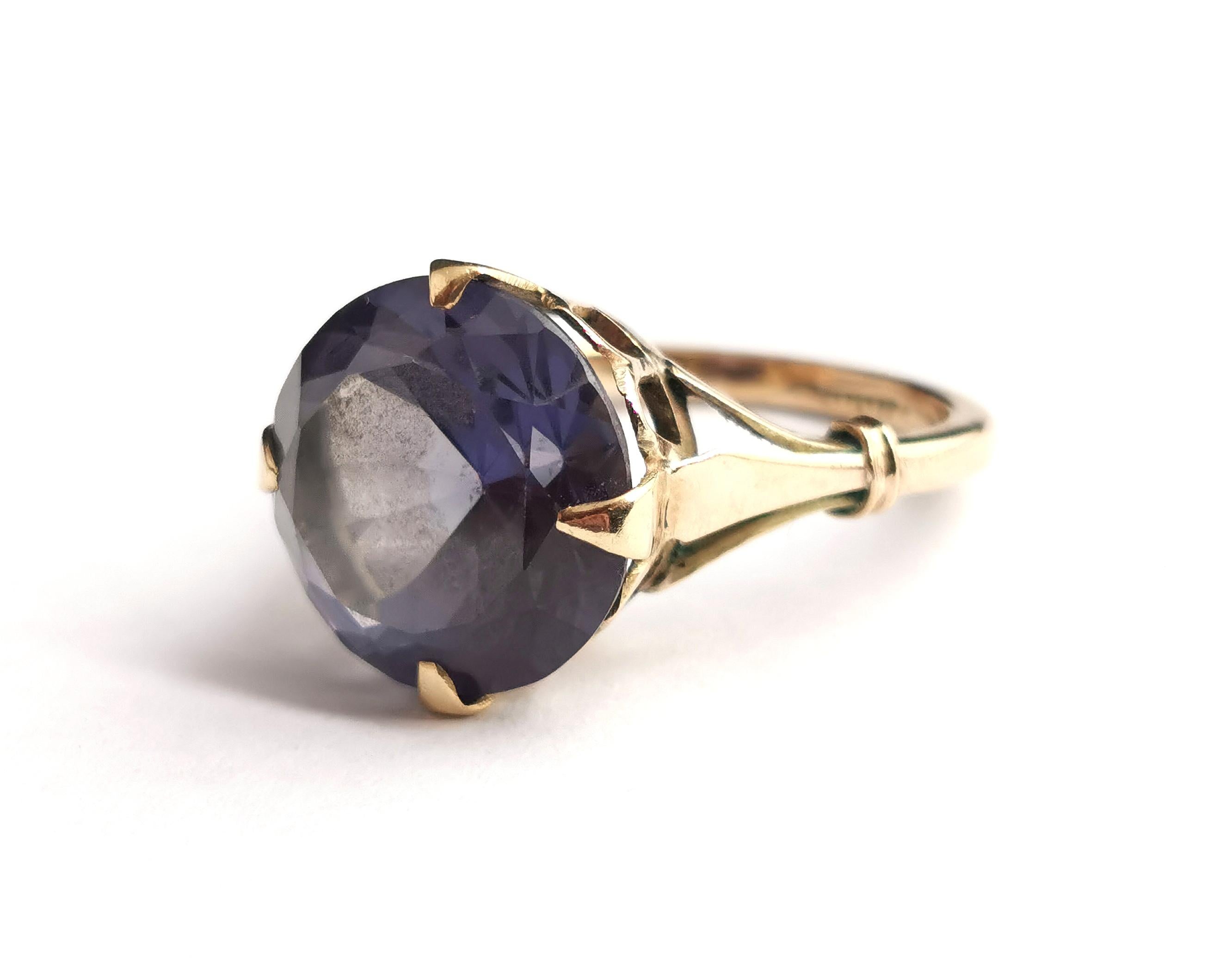 Vintage colour change sapphire cocktail ring, 9k gold, c1940s  10