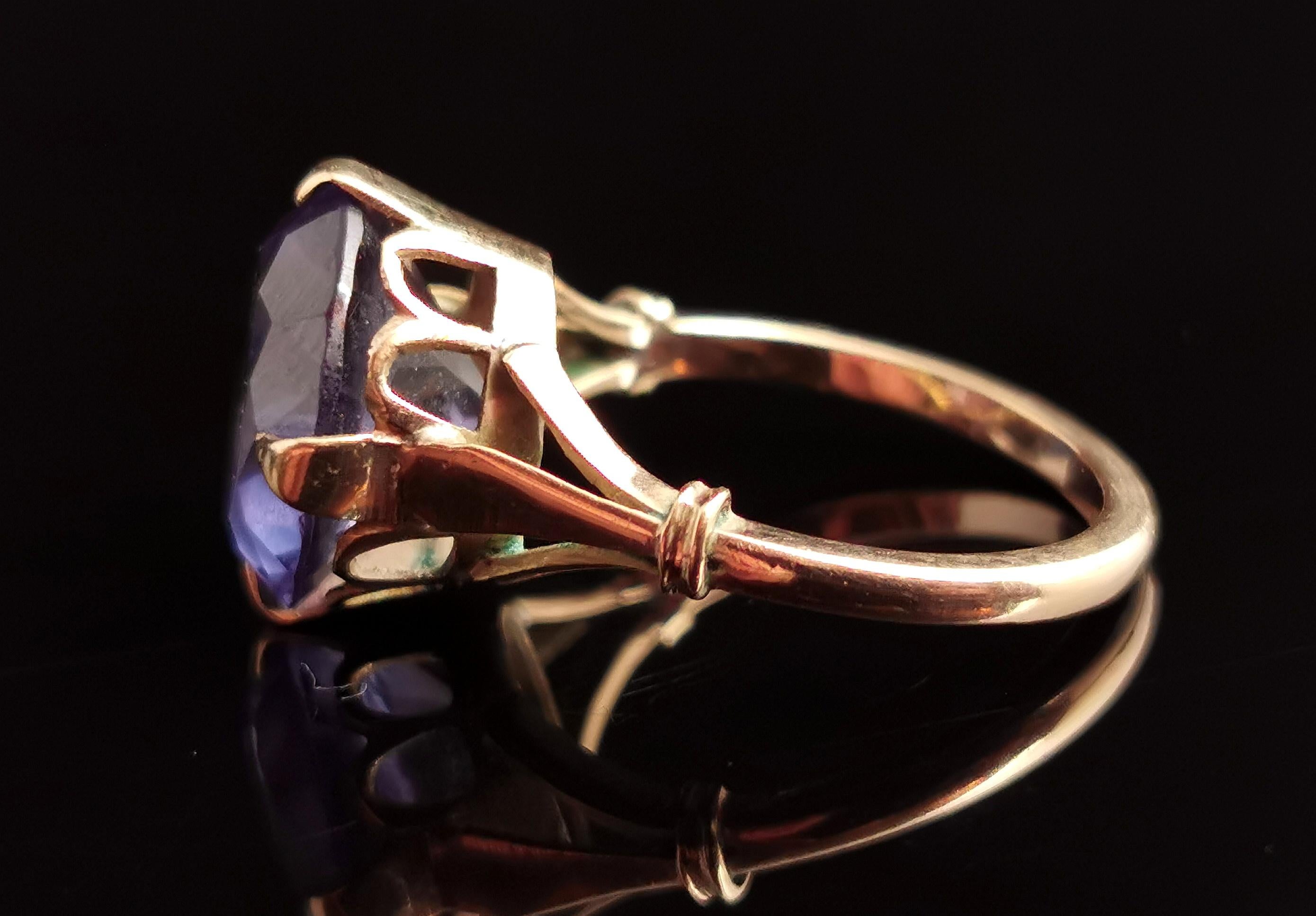Vintage colour change sapphire cocktail ring, 9k gold, c1940s  1