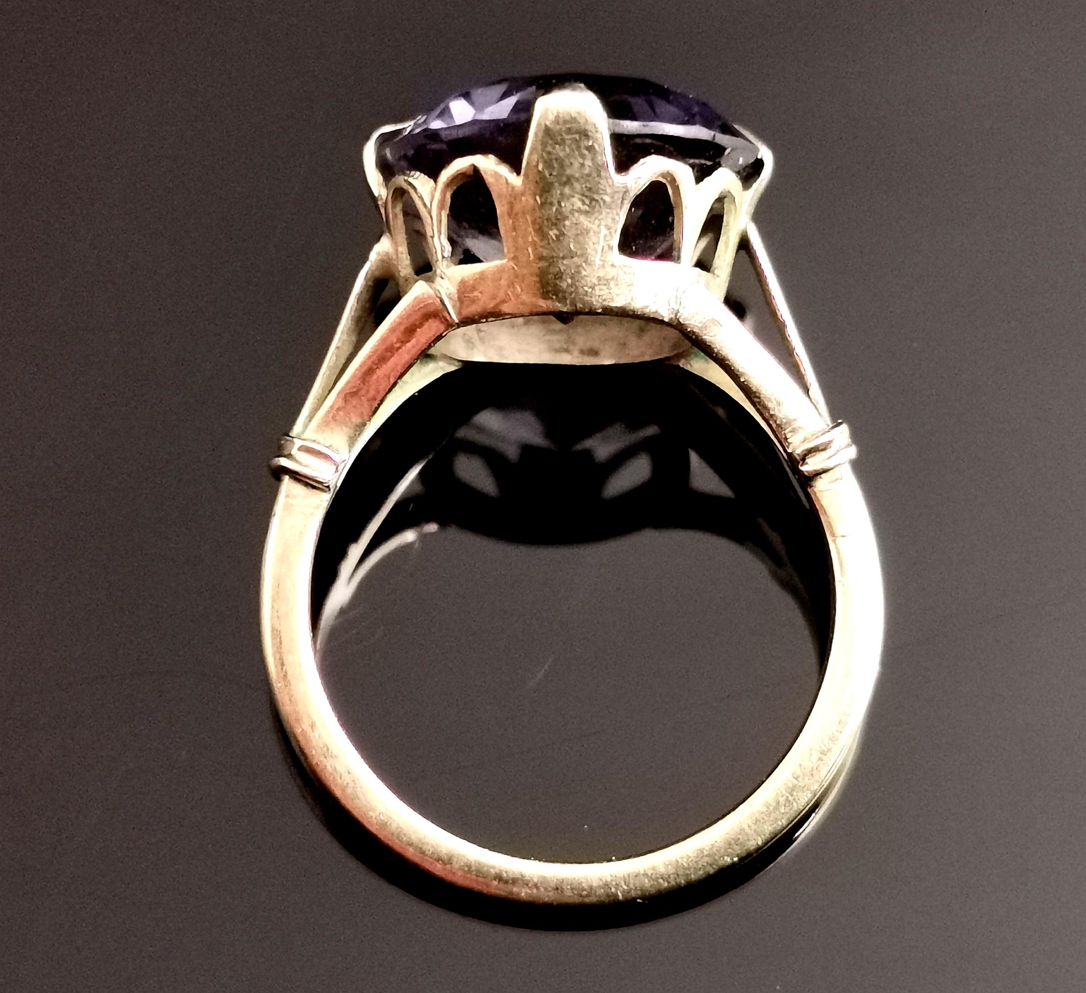 Vintage colour change sapphire cocktail ring, 9k gold, c1940s  3