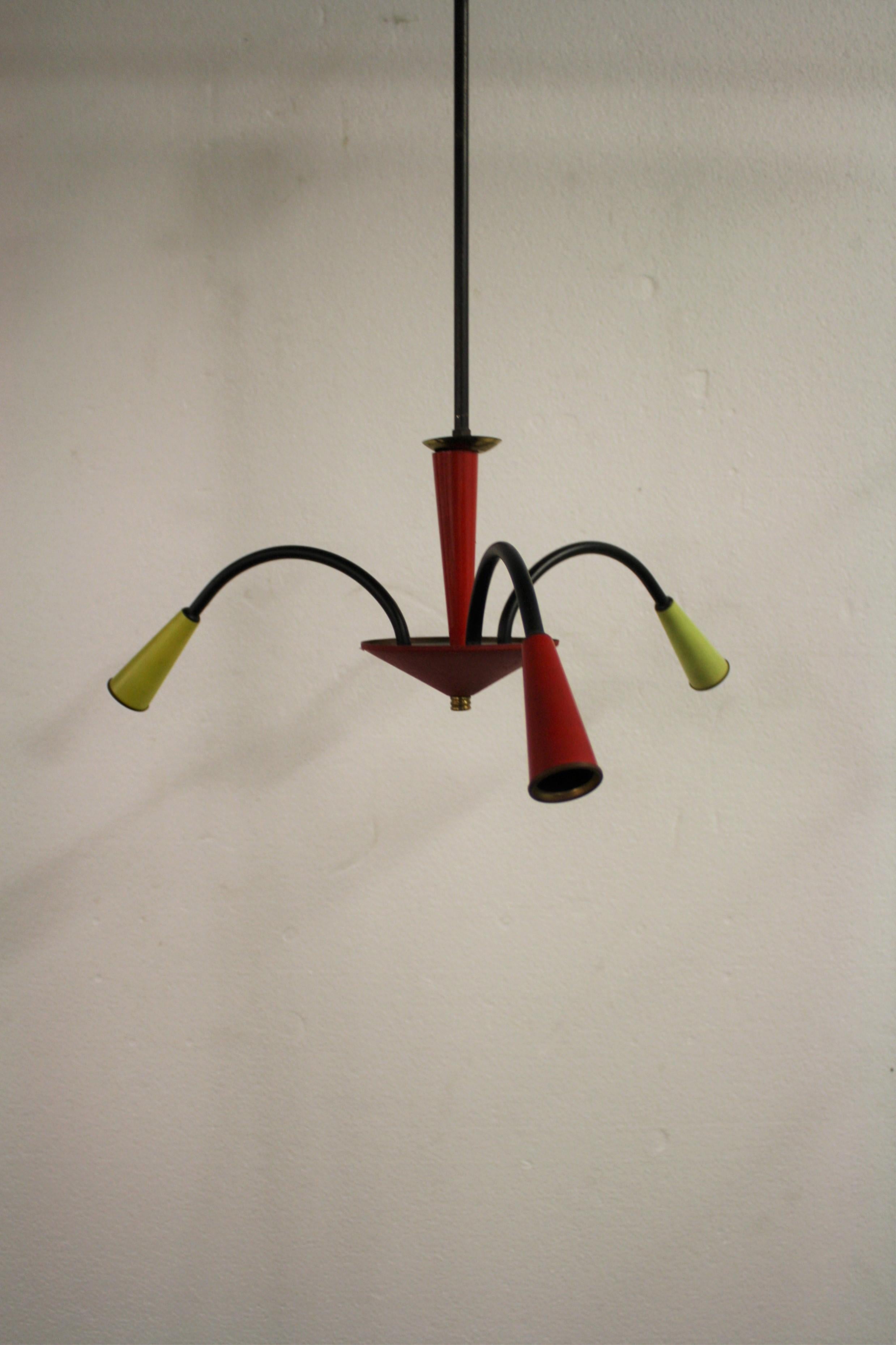 Metà XX secolo Lampadario vintage a ragno colorato, anni '50 in vendita