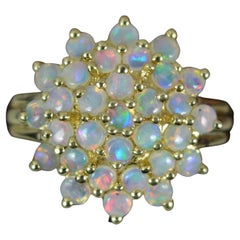 Vintage Colourful Natural Opal and 9 Carat Gold Cluster Ring