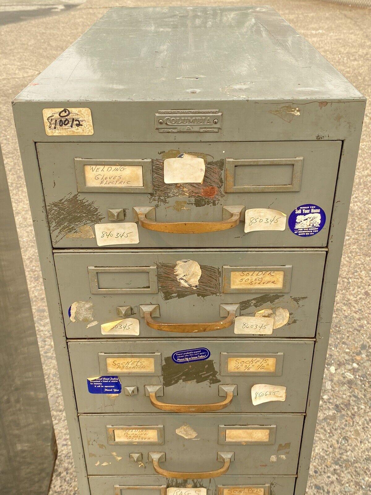 Vintage Columbia Steel Equip Green Metal 10 Drawer Industrial File Cabinet 'B' In Good Condition For Sale In Philadelphia, PA