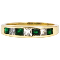 Vintage Columbian Emerald and Diamond 14 Carat Gold 1/2 Eternity Band