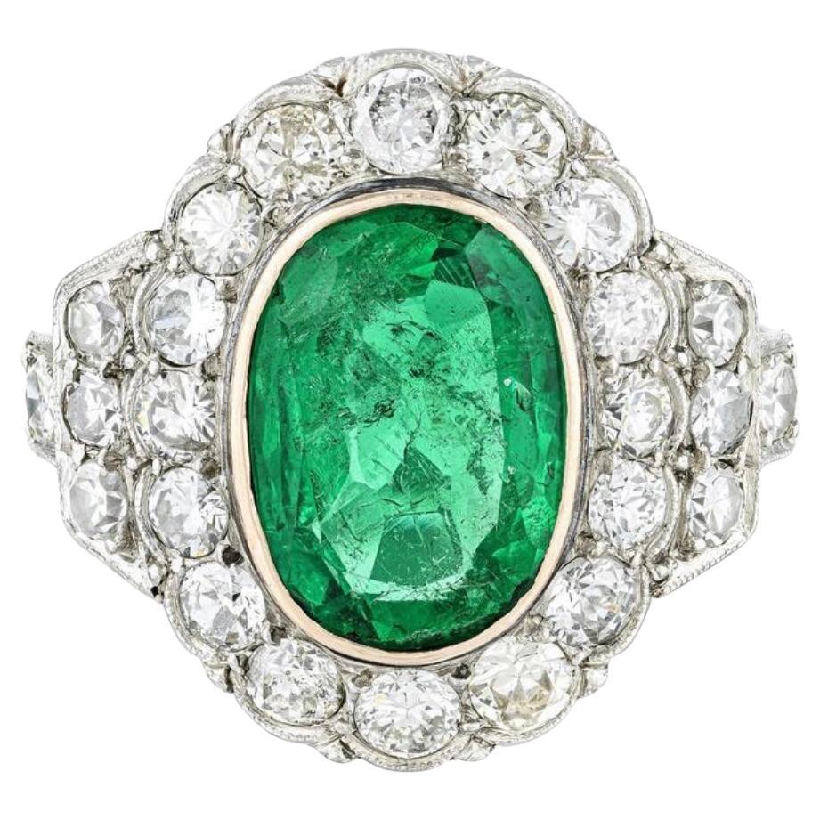 Kolumbianischer Smaragd- und Diamantring im Vintage-Stil, GIA-zertifiziert.