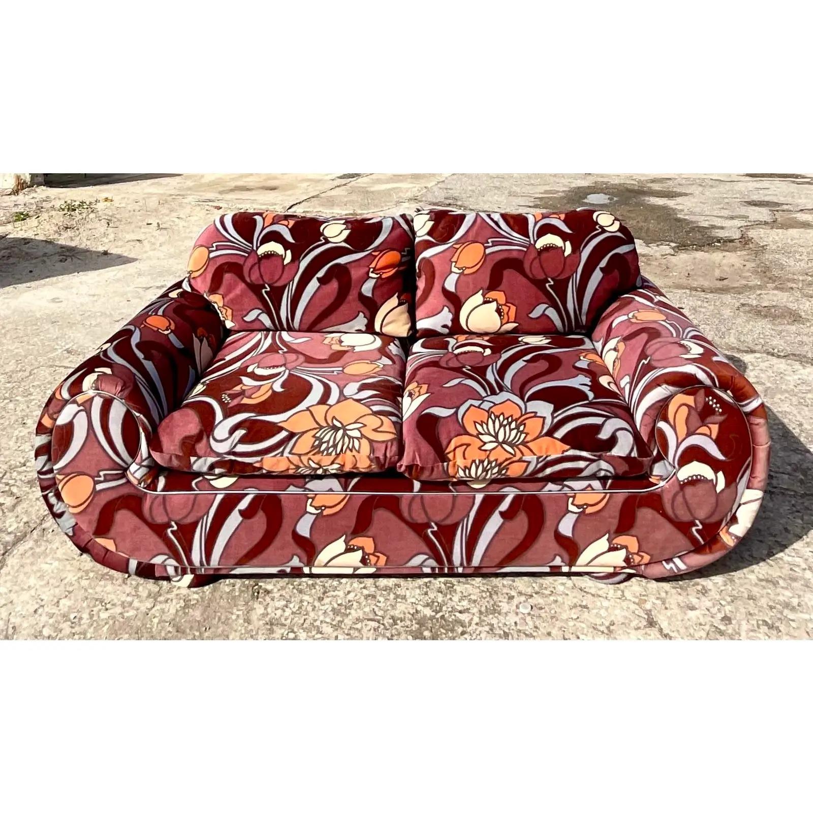 Vintage Comfort Designs Roll Arm Loveseat After Vivai del Sud In Good Condition In west palm beach, FL