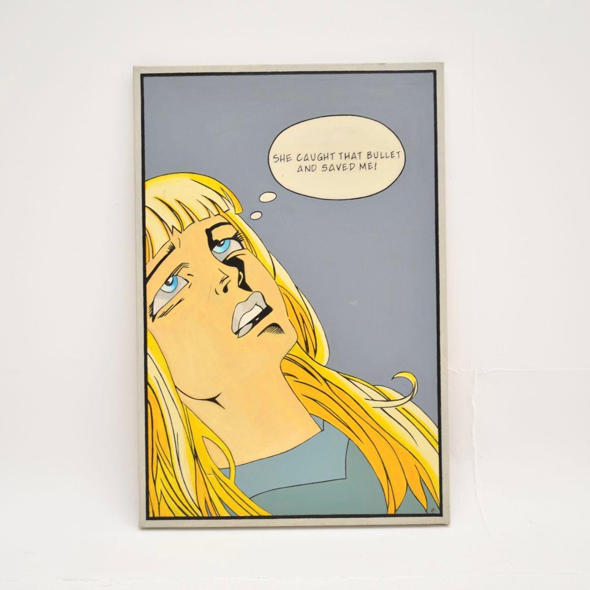 Vintage-Gemälde mit Comic-Streifen, Ölgemälde der schwarzen Frau (Moderne der Mitte des Jahrhunderts) im Angebot