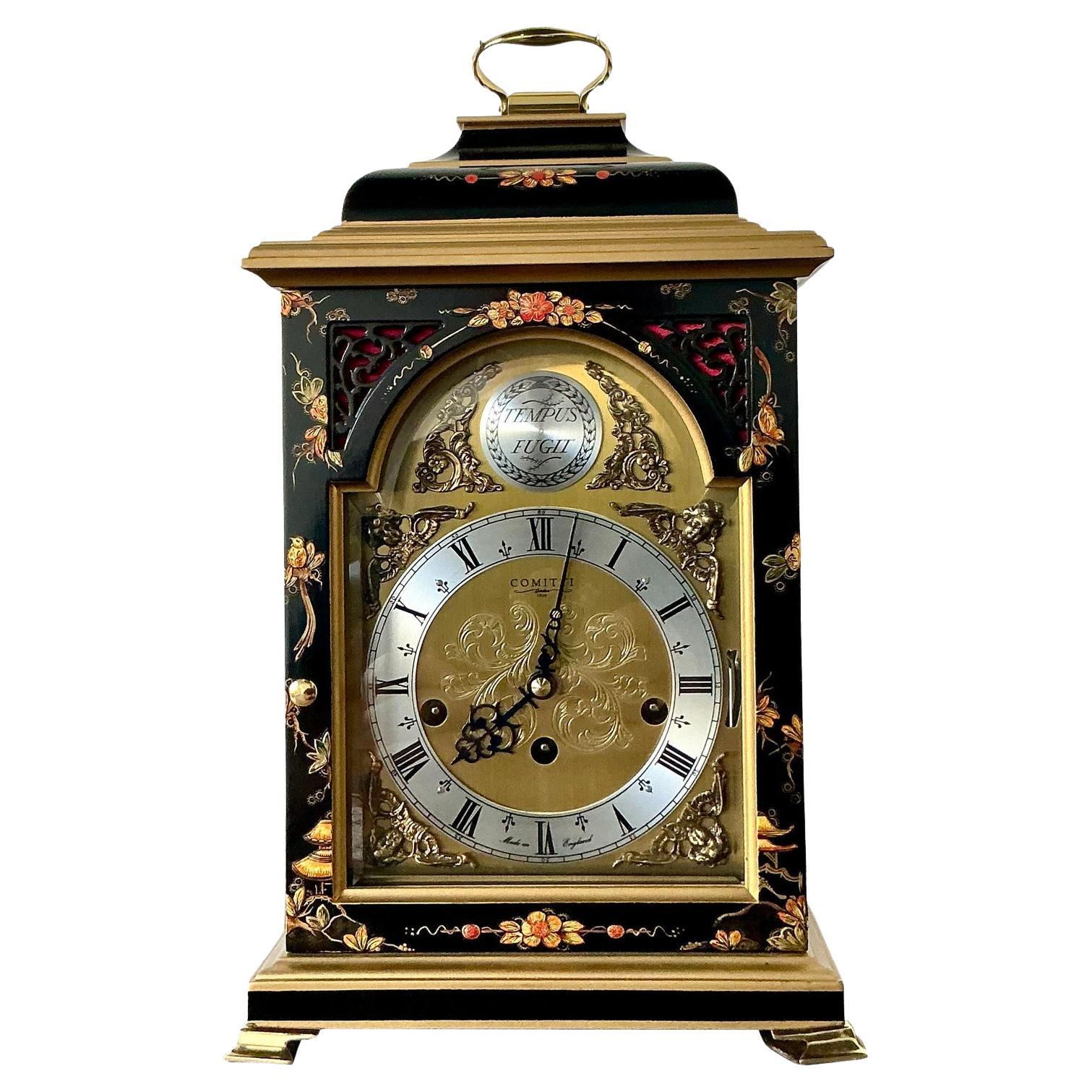 Vintage Comitti of London Floral Mantle Clock For Sale