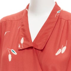 vintage COMME DES GARCONS 1970's red wheat floral print wrap kimono dress S