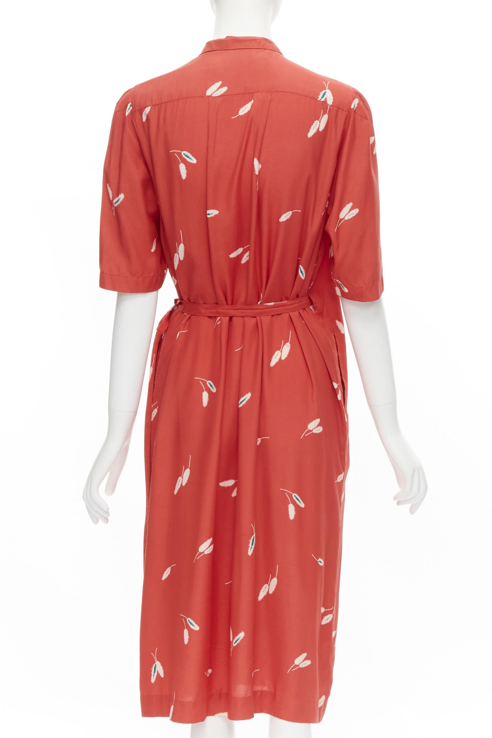 Women's vintage COMME DES GARCONS 1970's red wheat floral print wrap kimono dress S
