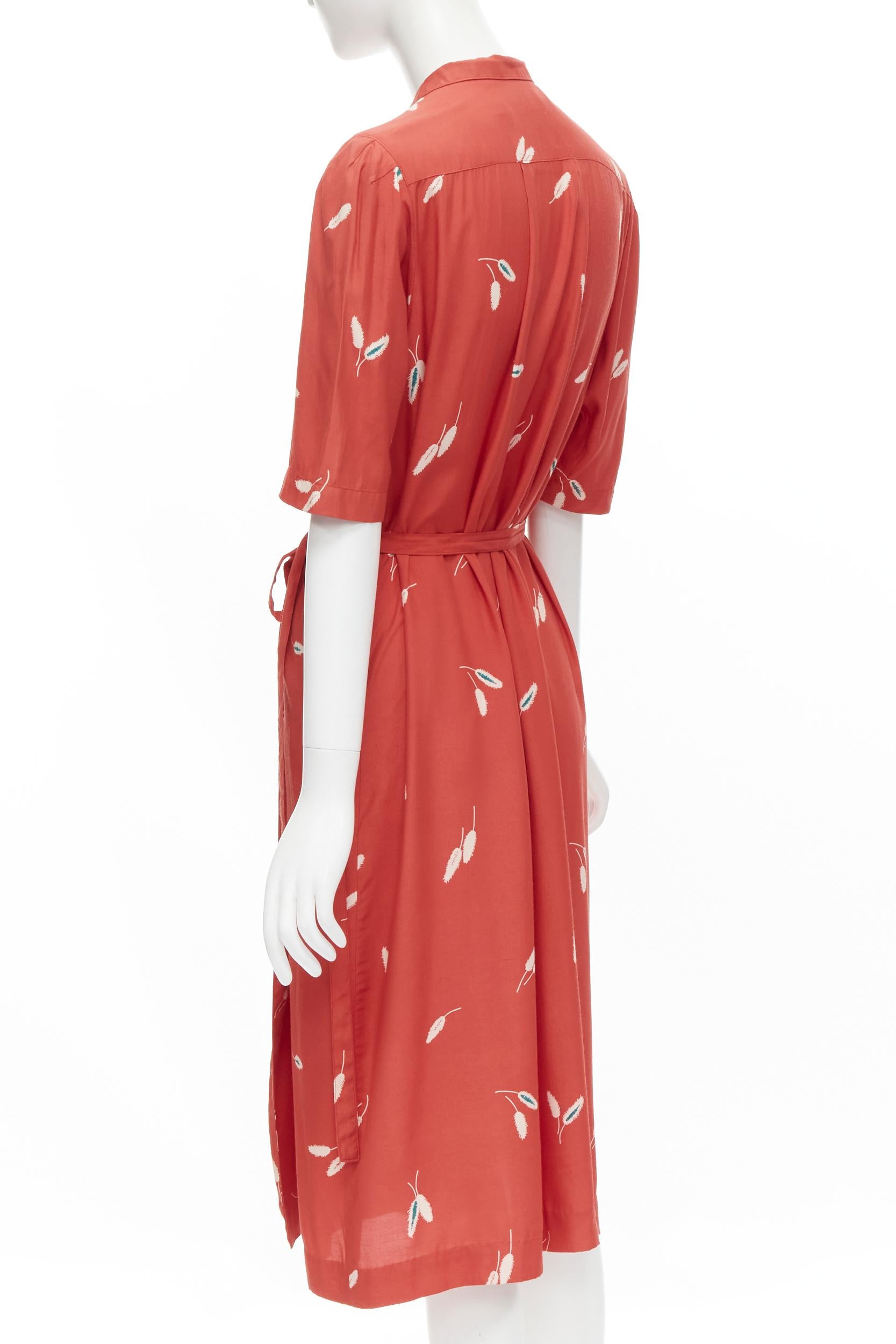 vintage COMME DES GARCONS 1970's red wheat floral print wrap kimono dress S 1