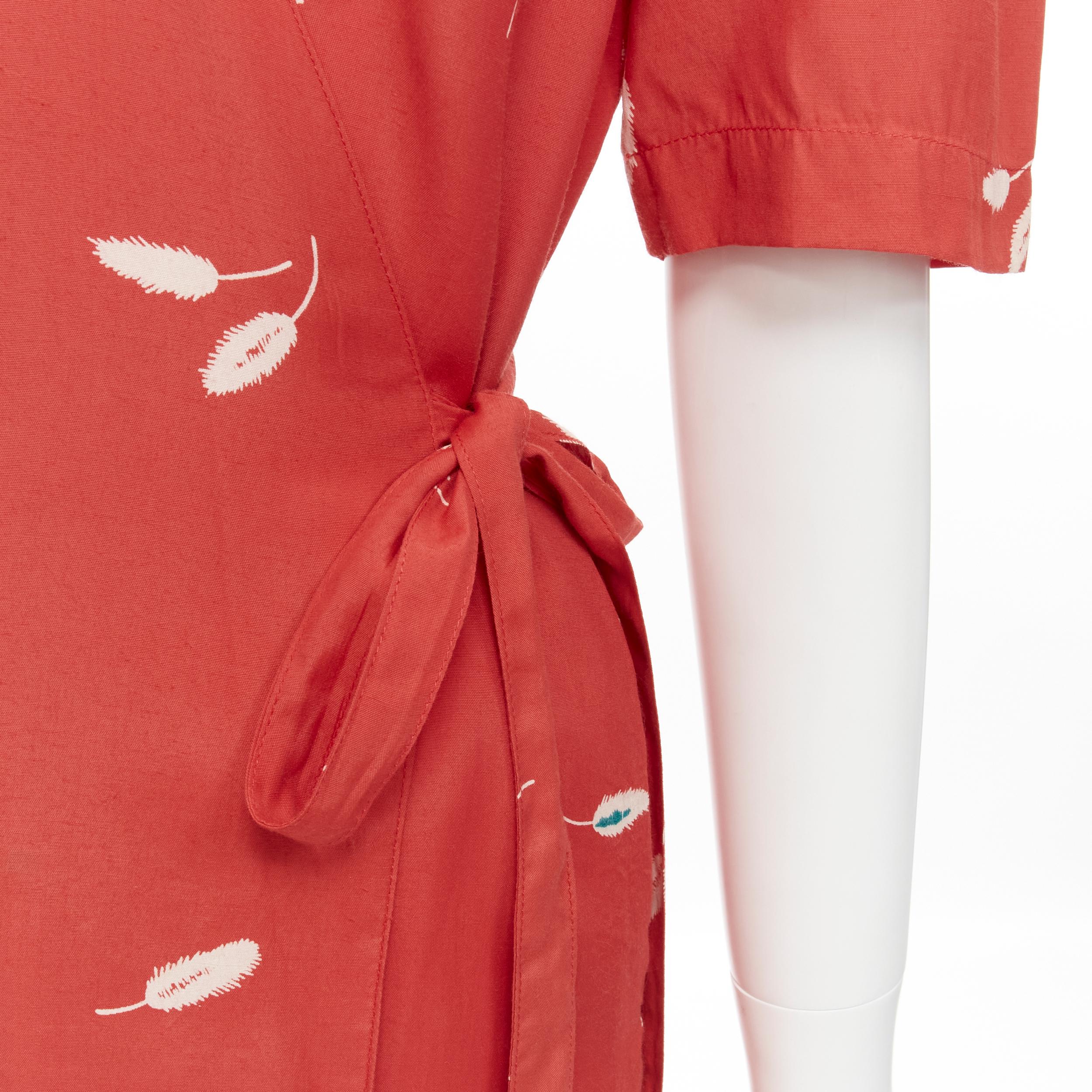 vintage COMME DES GARCONS 1970's red wheat floral print wrap kimono dress S 2