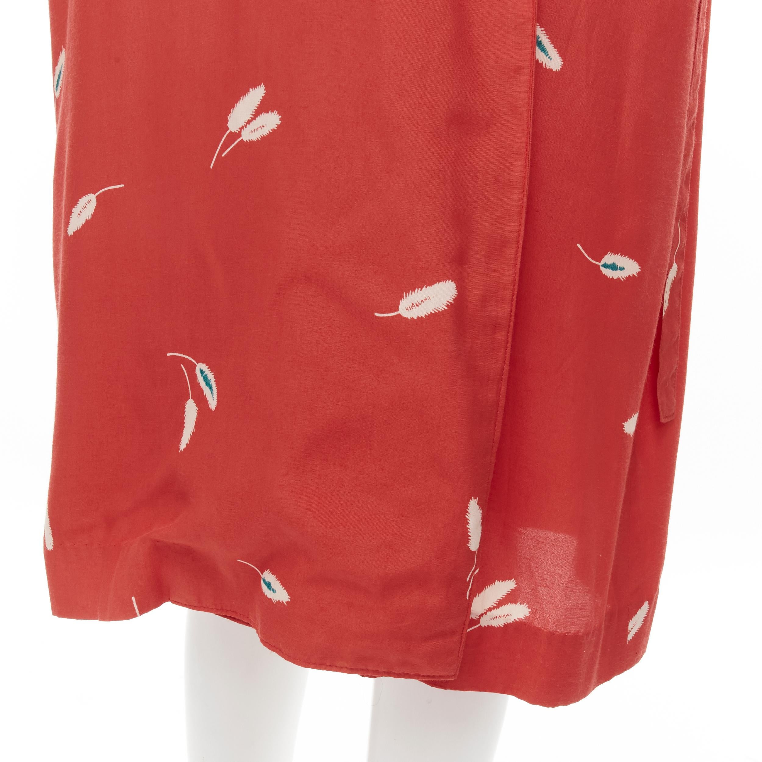 vintage COMME DES GARCONS 1970's red wheat floral print wrap kimono dress S 3