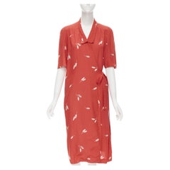 vintage COMME DES GARCONS 1970's red wheat floral print wrap kimono dress S