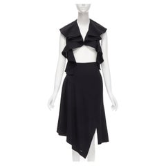 vintage COMME DES GARCONS 1980's black cascade ruffle strap bias cut skirt S