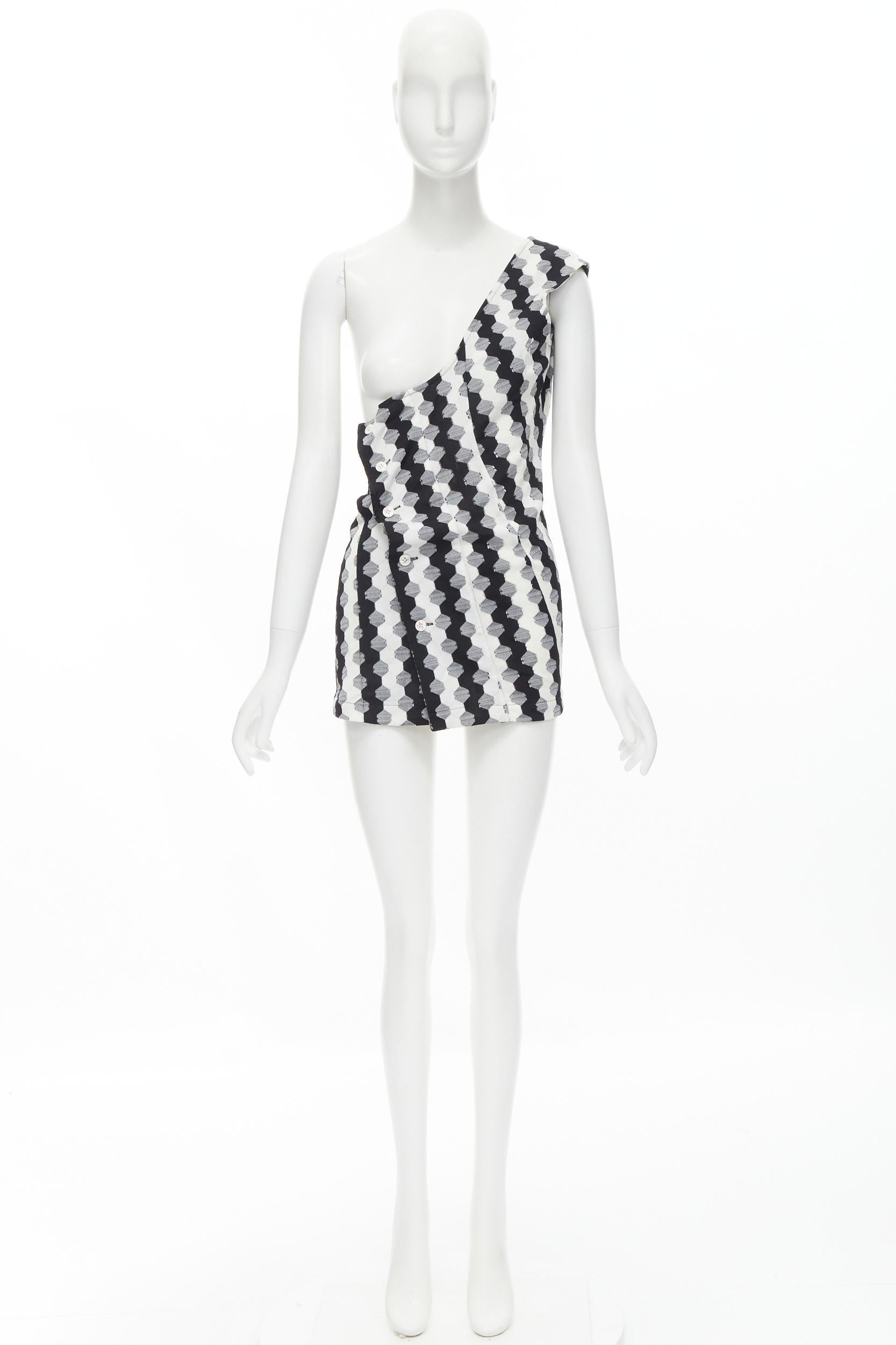 vintage COMME DES GARCONS 1980s black geometric soccer patchwork one shoulder tu 6