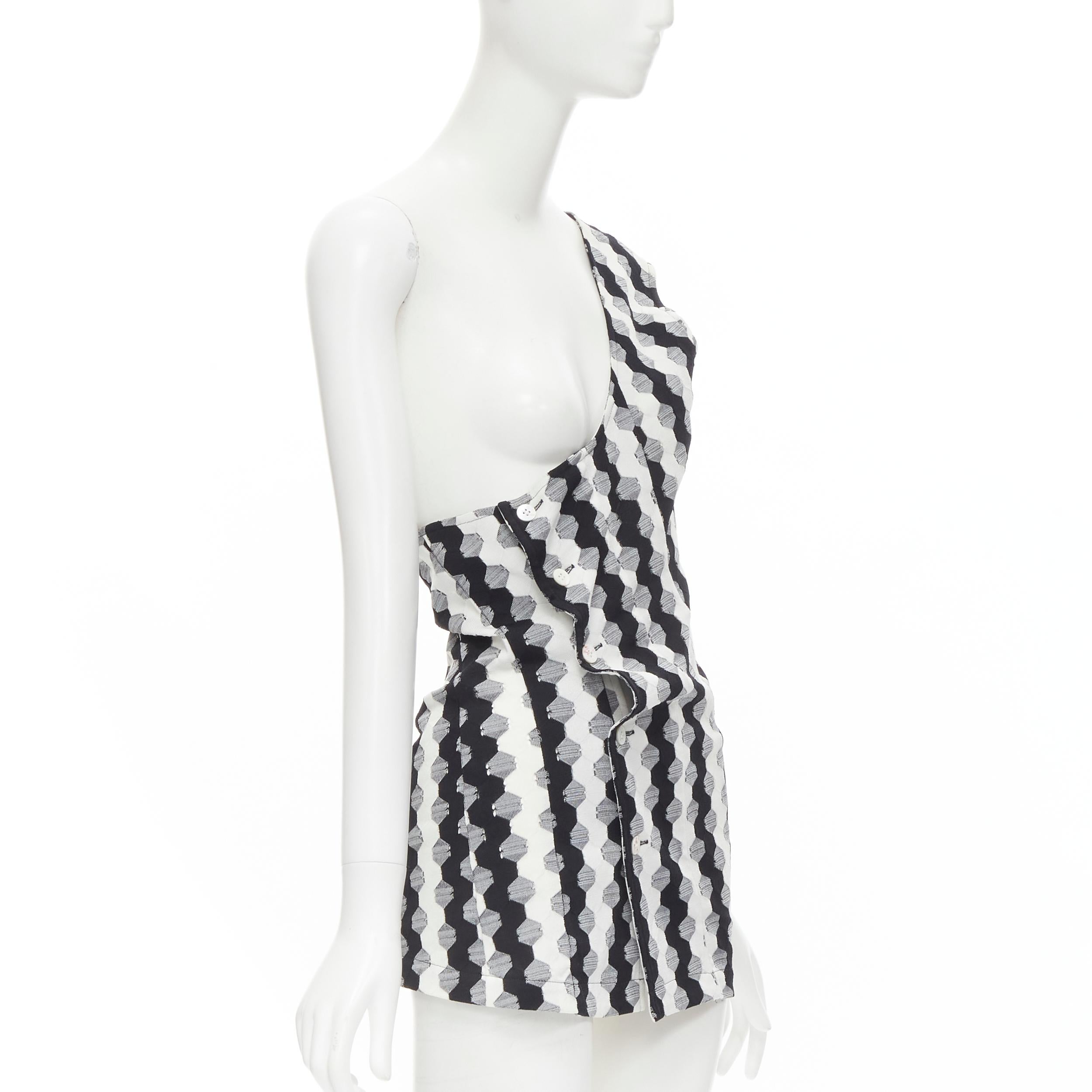 Black vintage COMME DES GARCONS 1980s black geometric soccer patchwork one shoulder tu