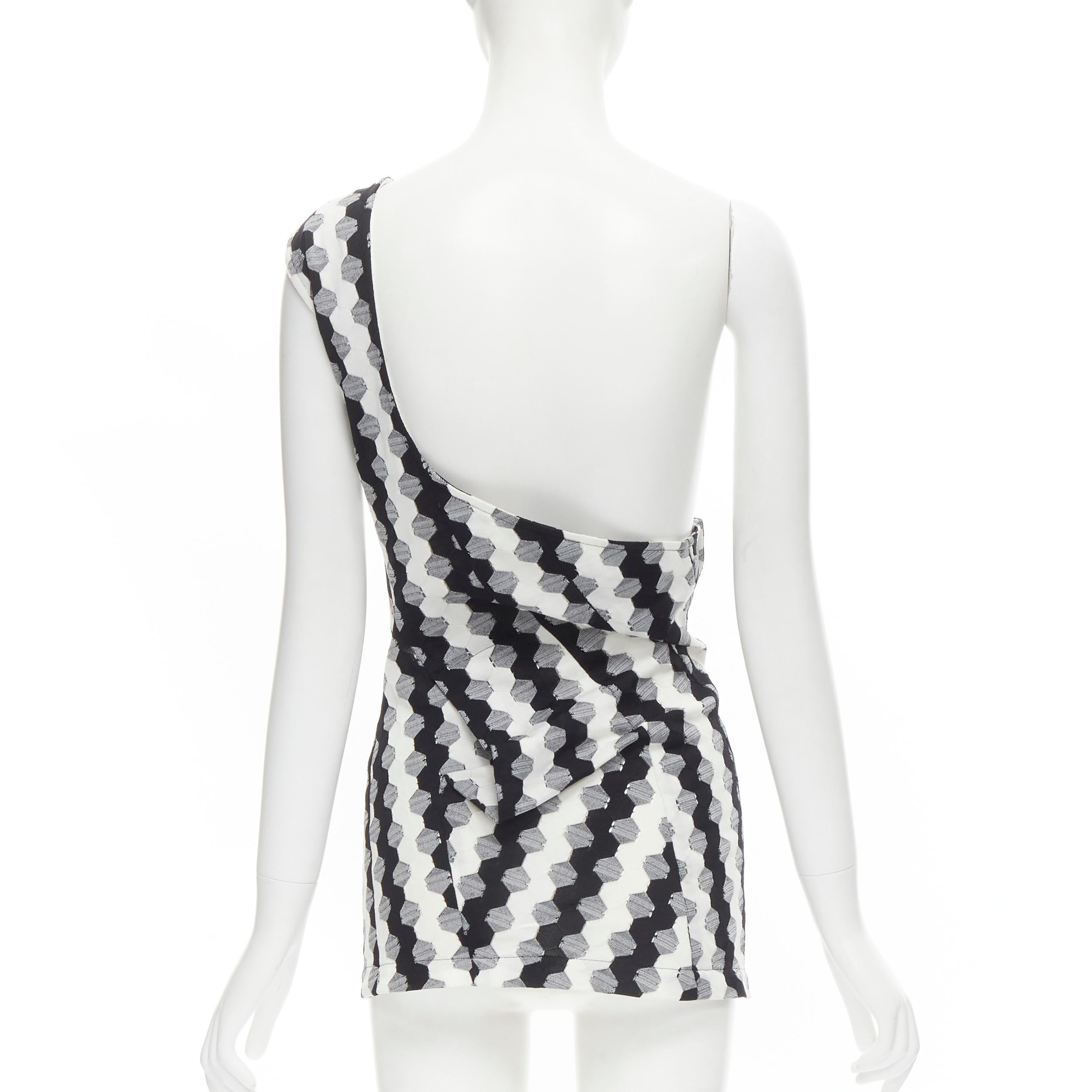 Women's vintage COMME DES GARCONS 1980s black geometric soccer patchwork one shoulder tu