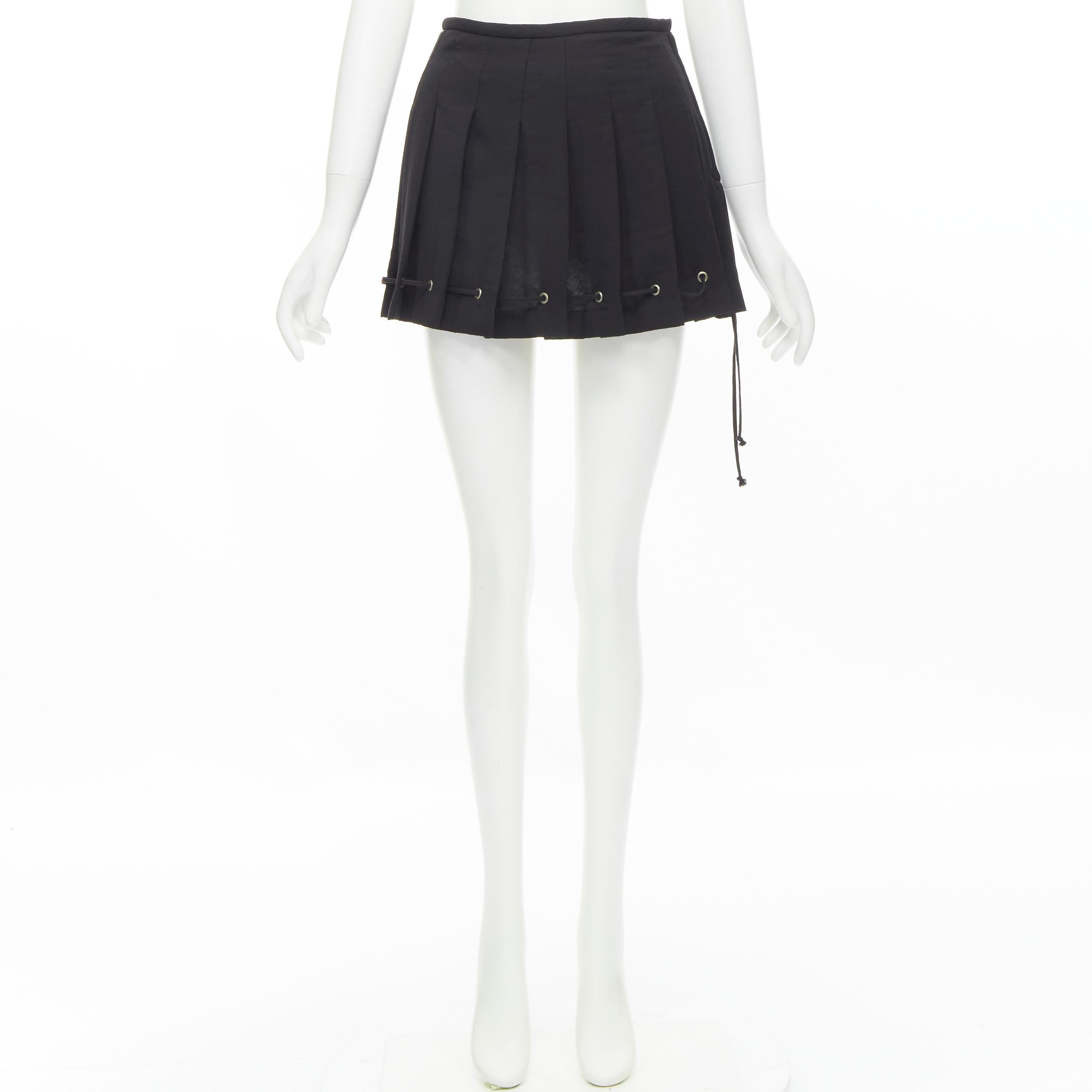 vintage COMME DES GARCONS 1980s black pleated drawstring hem mini skirt S 4