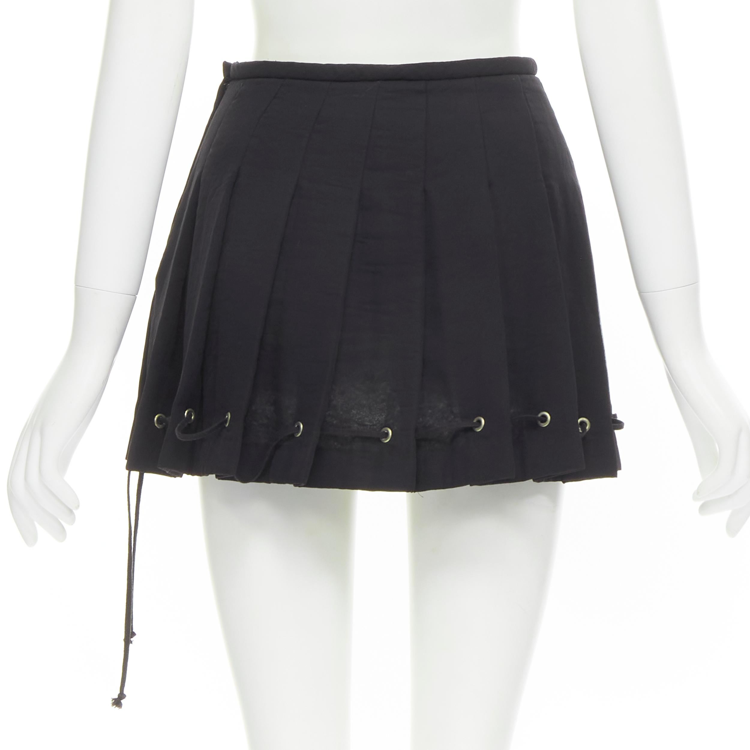 vintage COMME DES GARCONS 1980s black pleated drawstring hem mini skirt S In Good Condition In Hong Kong, NT