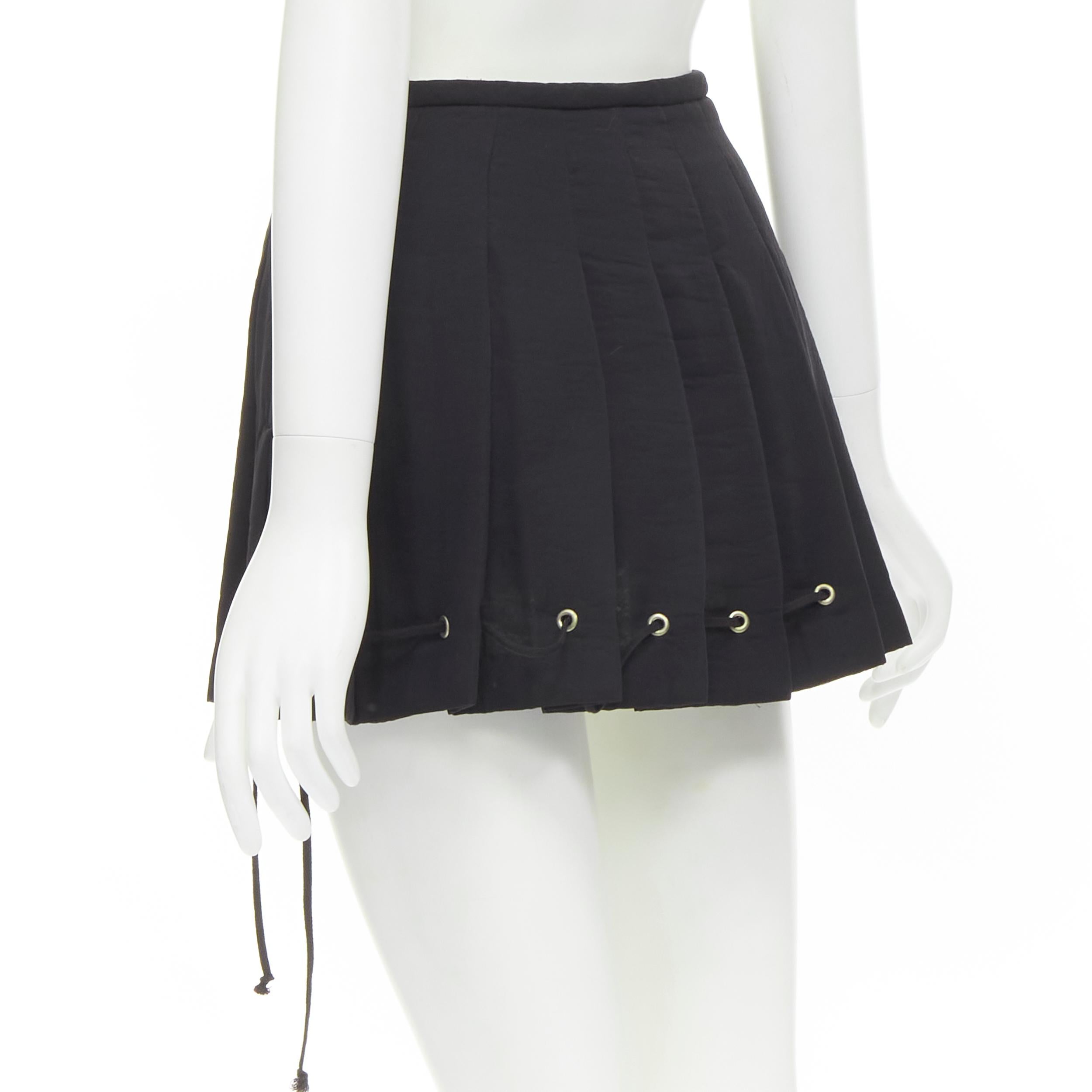 Women's vintage COMME DES GARCONS 1980s black pleated drawstring hem mini skirt S