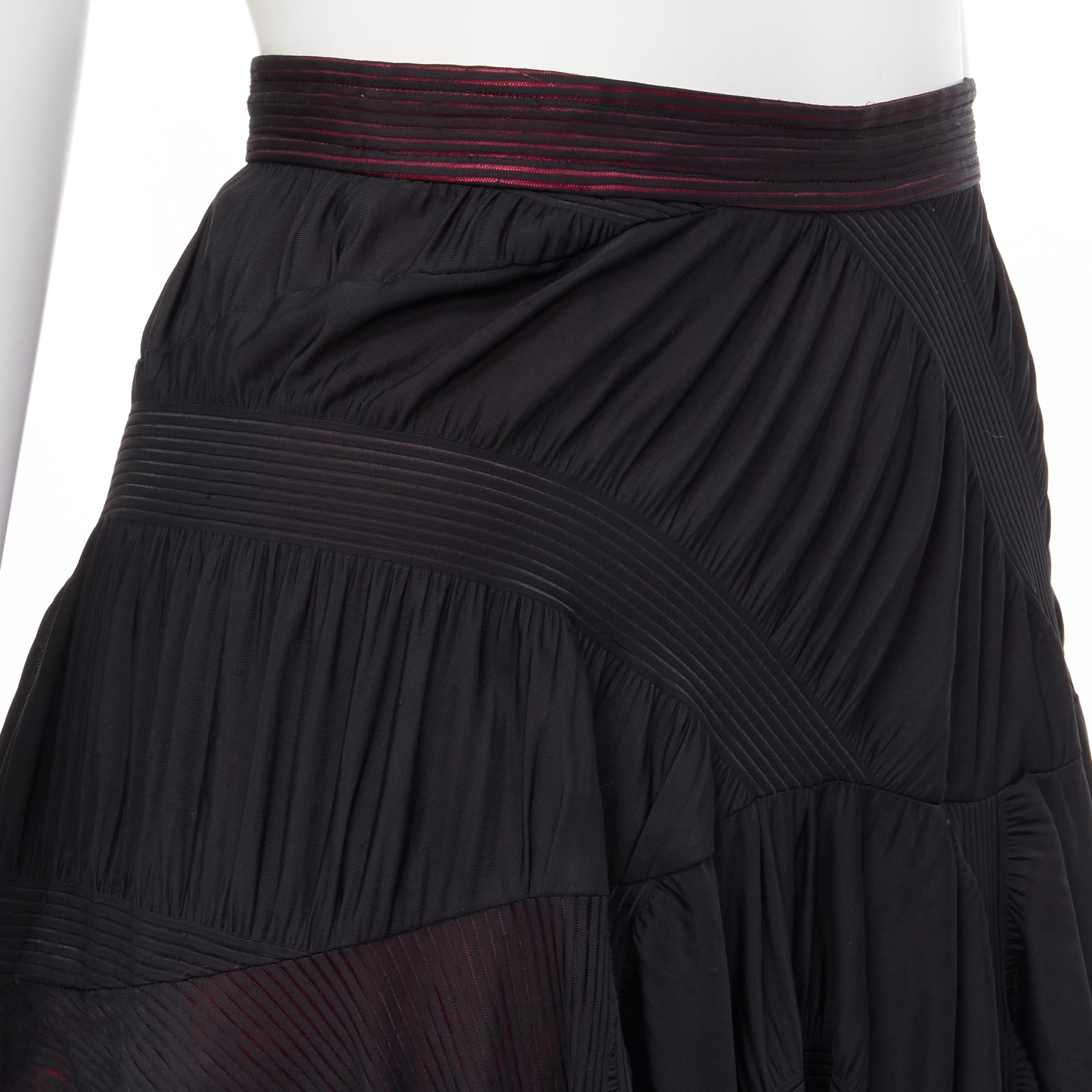 Women's vintage COMME DES GARCONS 1980's black red shirred ruffle layered flared skirt S For Sale