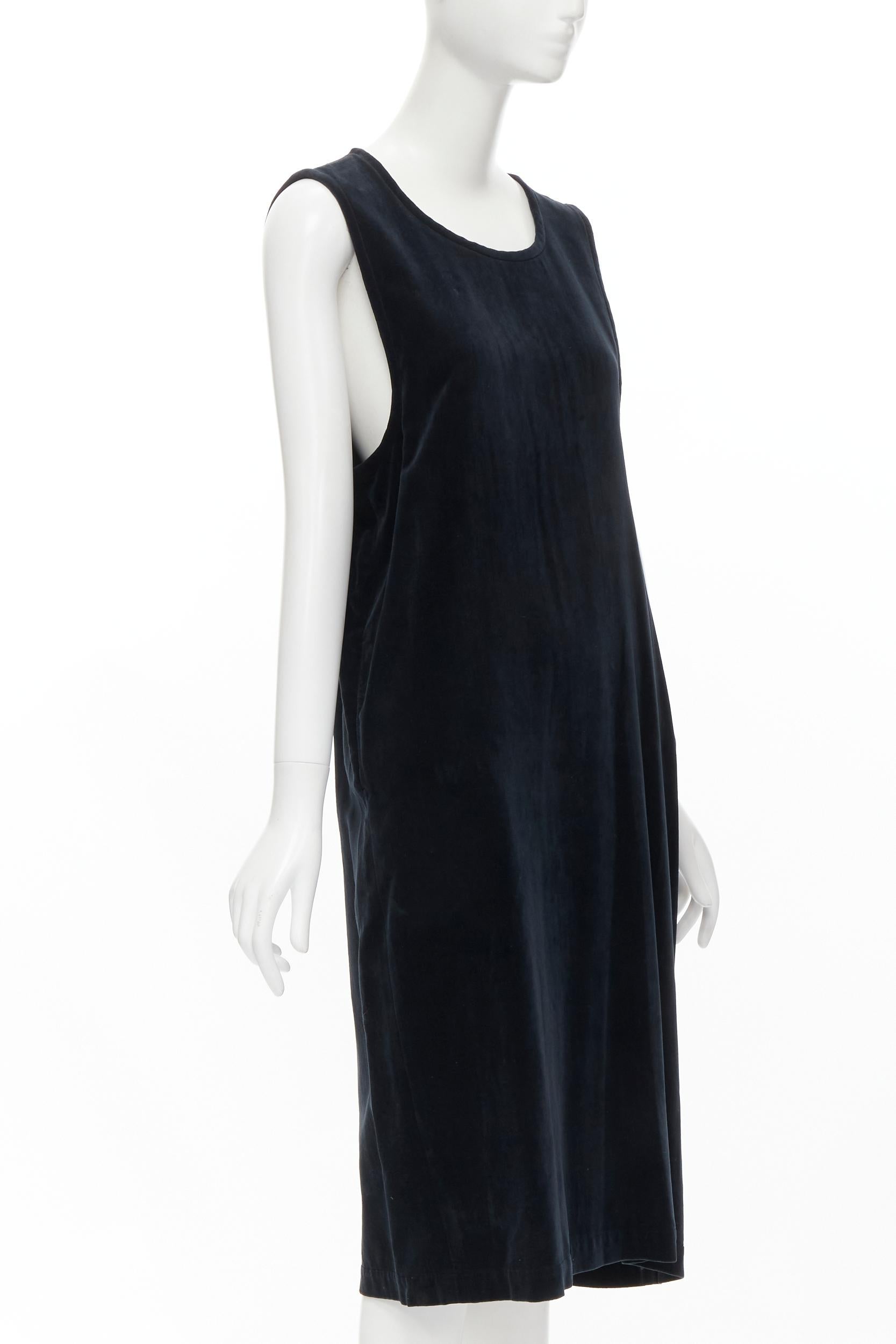 Black vintage COMME DES GARCONS 1980's black velvet asymmetric dropped armhole dress S For Sale