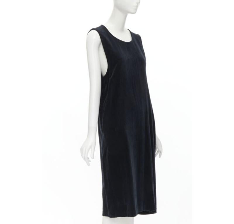 Black vintage COMME DES GARCONS 1980's black velvet asymmetric dropped armhole dress S For Sale