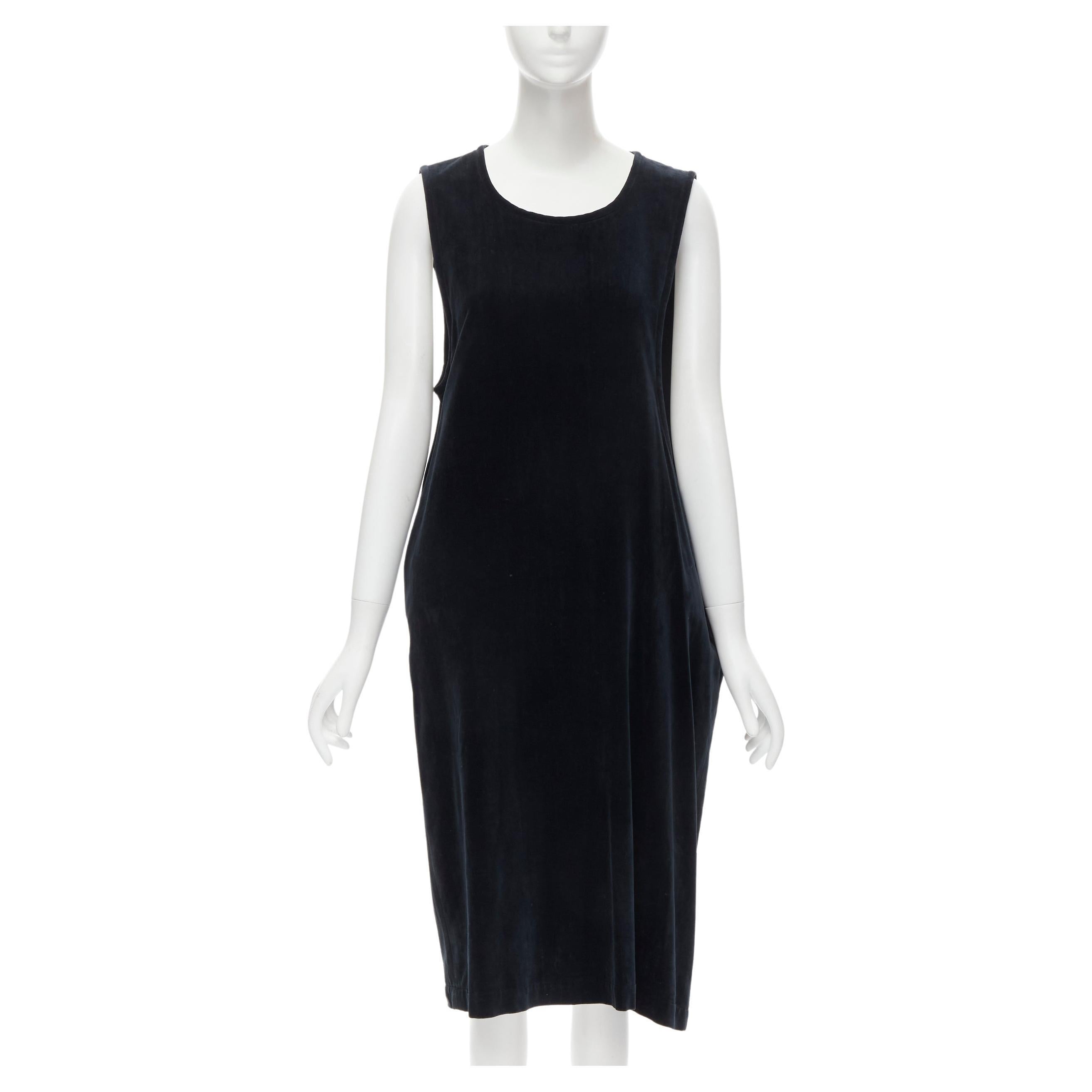 vintage COMME DES GARCONS 1980's black velvet asymmetric dropped armhole dress S For Sale