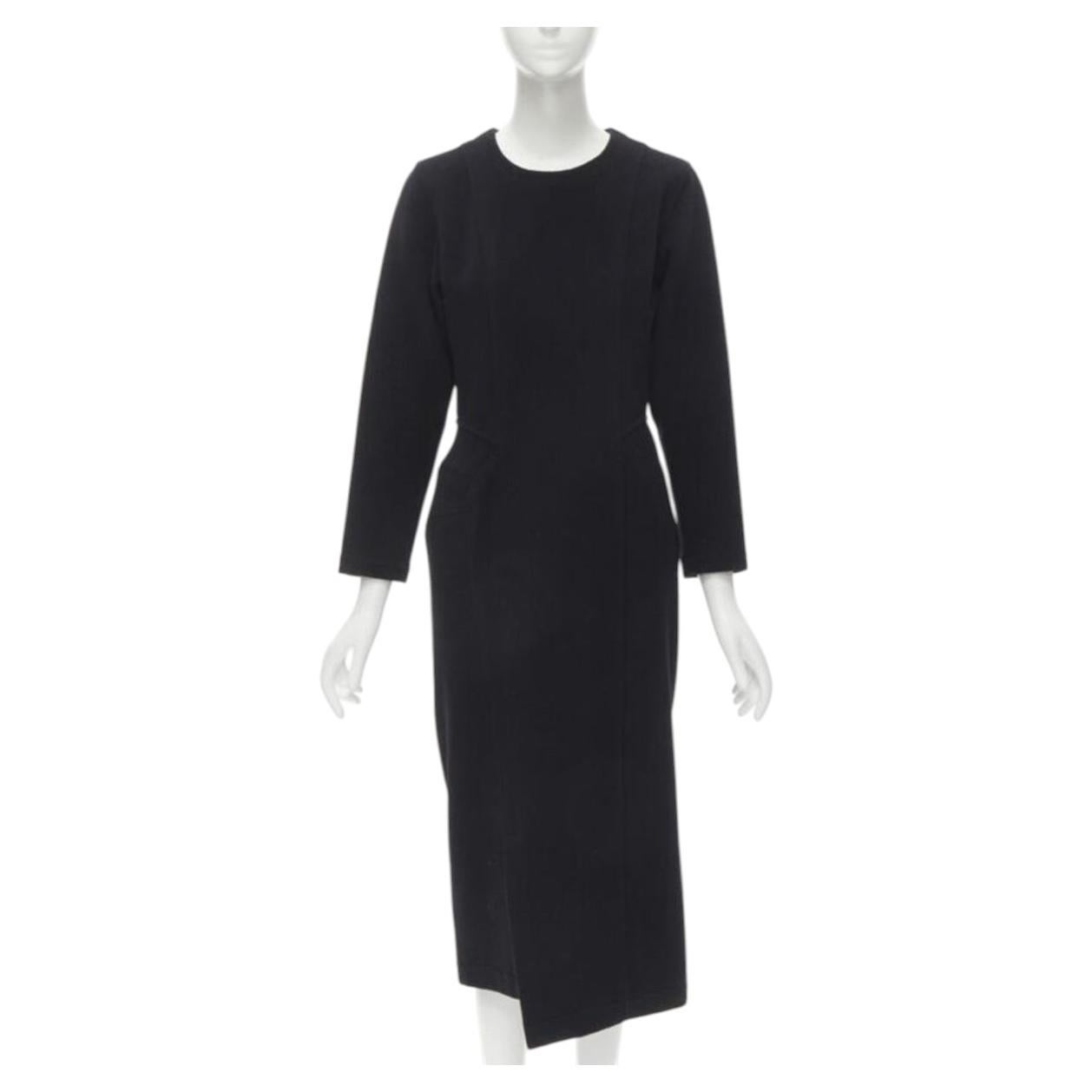 COMME DES GARCONS années 1980 - Robe fourreau asymétrique à panneaux en laine noire en vente