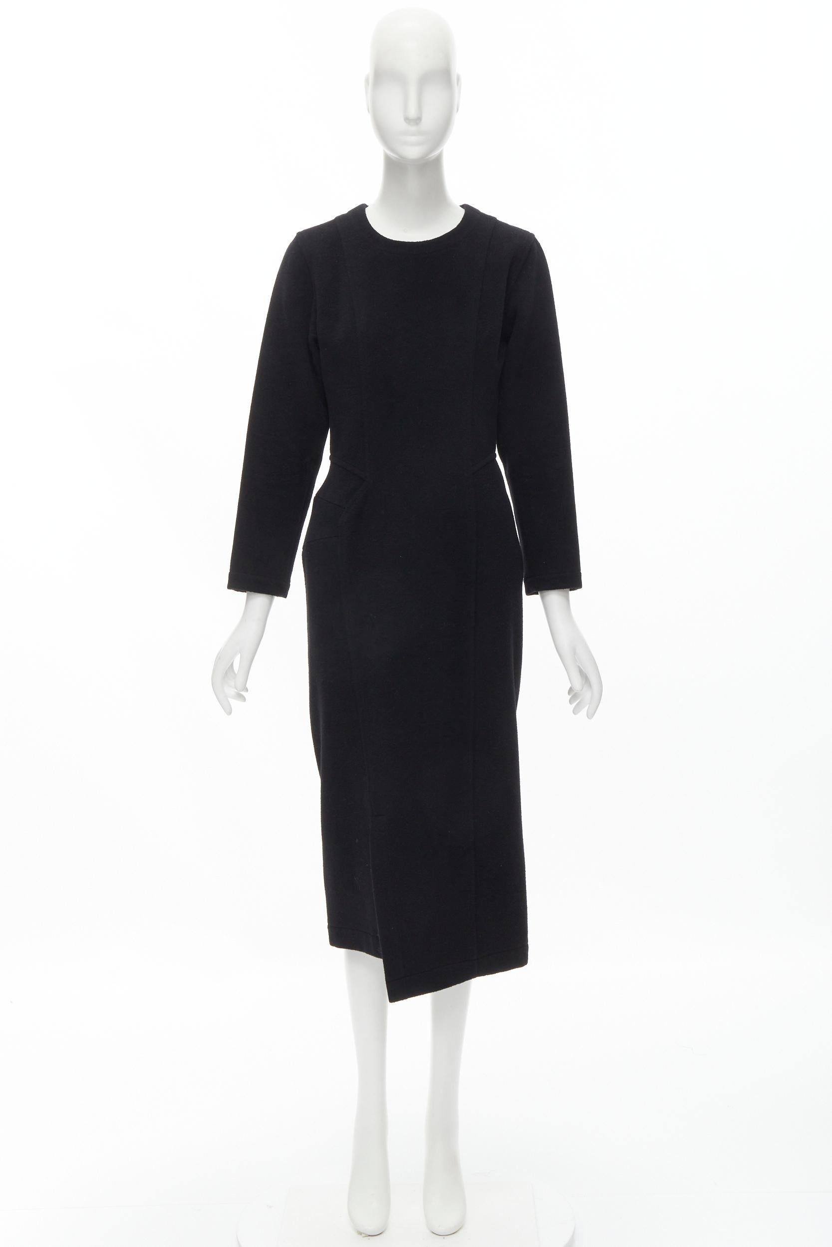 vintage COMME DES GARCONS 1980s black wool asymmetric panelled waist seam sheath For Sale 4