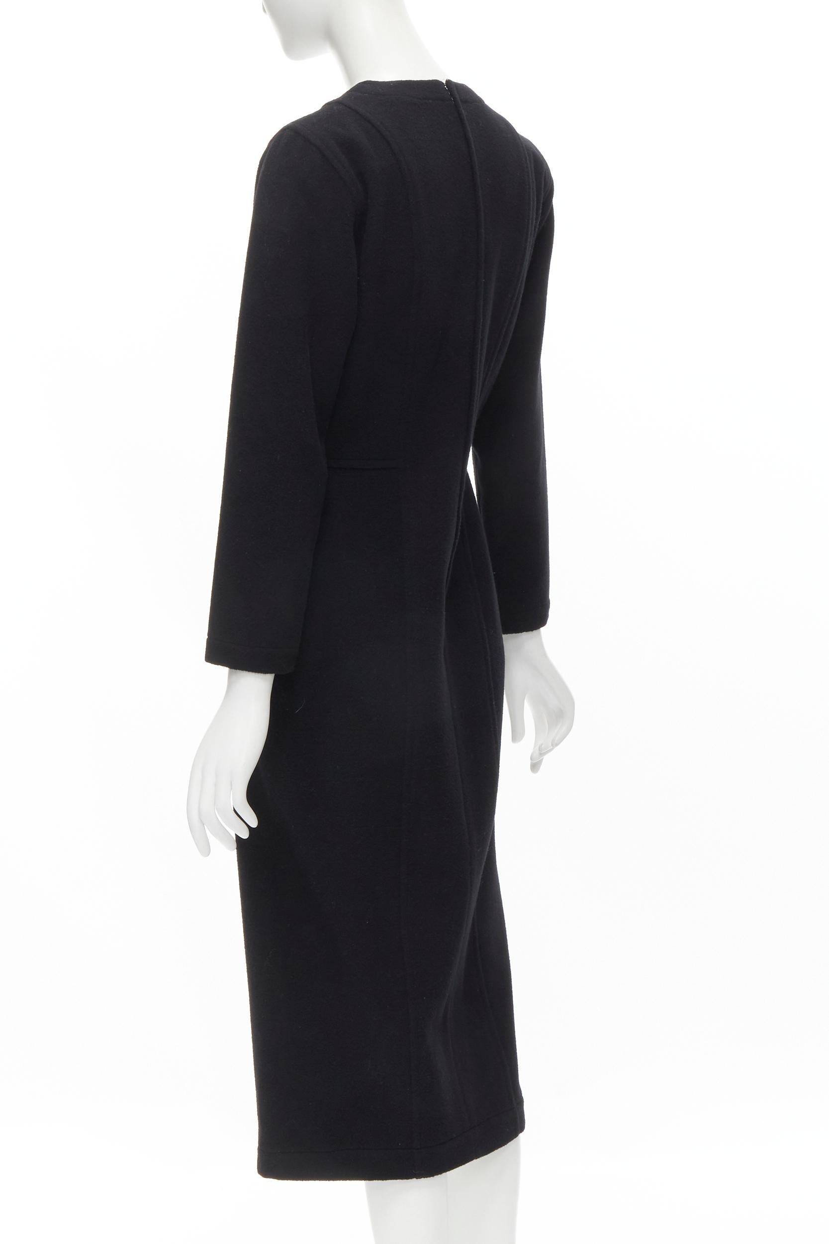 Women's vintage COMME DES GARCONS 1980s black wool asymmetric panelled waist seam sheath For Sale