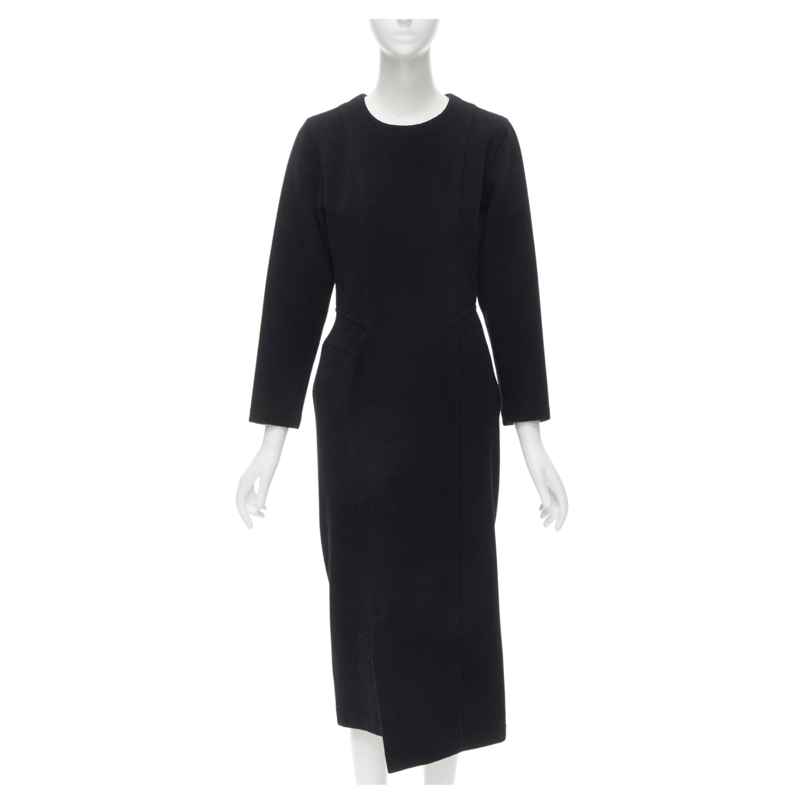 vintage COMME DES GARCONS 1980s black wool asymmetric panelled waist seam sheath For Sale