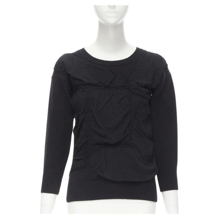 Pull en laine bouillie vintage COMME DES GARCONS 1980 patchwork bulle rétréci