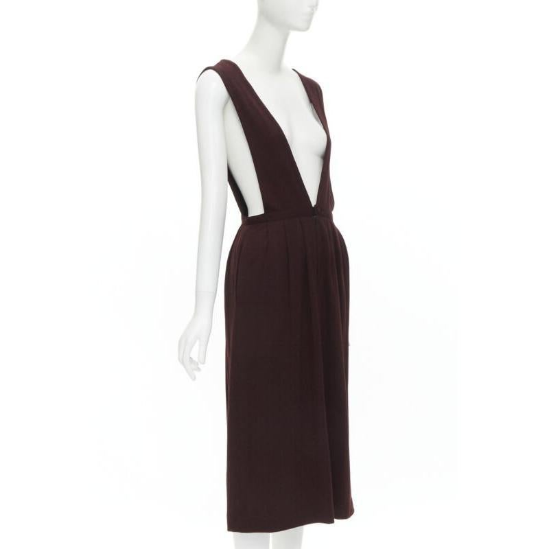 Black vintage COMME DES GARCONS 1980s burgundy polka dot dungaree midi skirt S For Sale