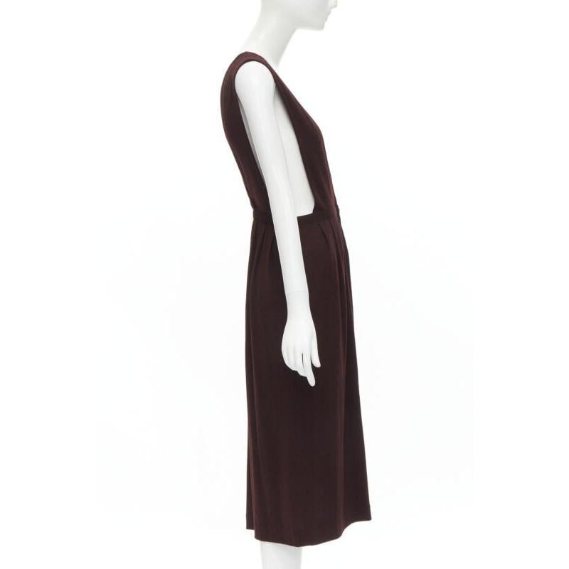 vintage COMME DES GARCONS 1980s burgundy polka dot dungaree midi skirt S In Excellent Condition For Sale In Hong Kong, NT