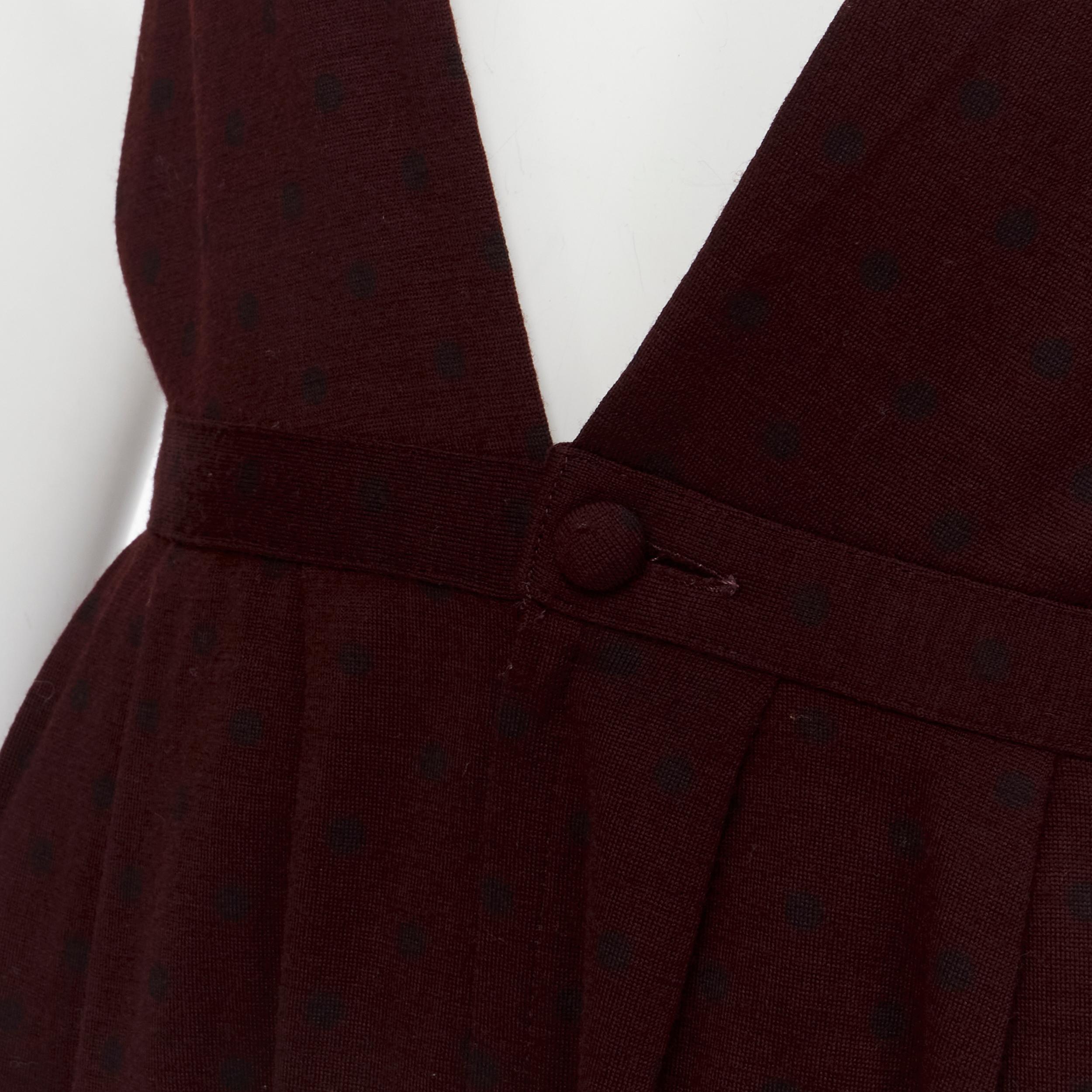 Women's vintage COMME DES GARCONS 1980s burgundy polka dot dungaree midi skirt S For Sale