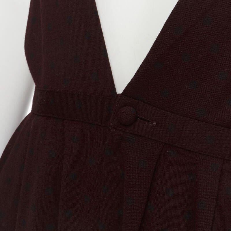 vintage COMME DES GARCONS 1980s burgundy polka dot dungaree midi skirt S For Sale 2