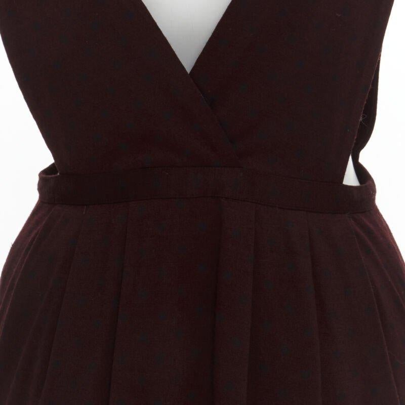 vintage COMME DES GARCONS 1980s burgundy polka dot dungaree midi skirt S For Sale 3