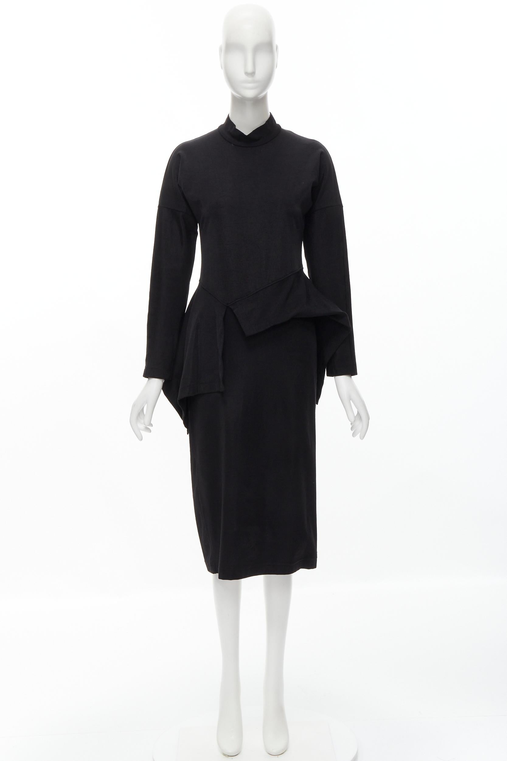 vintage COMME DES GARCONS 1980's mock neck asymmetric peplum midi dress M For Sale 6