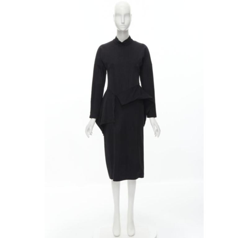 vintage COMME DES GARCONS 1980's mock neck asymmetric peplum midi dress M For Sale 7