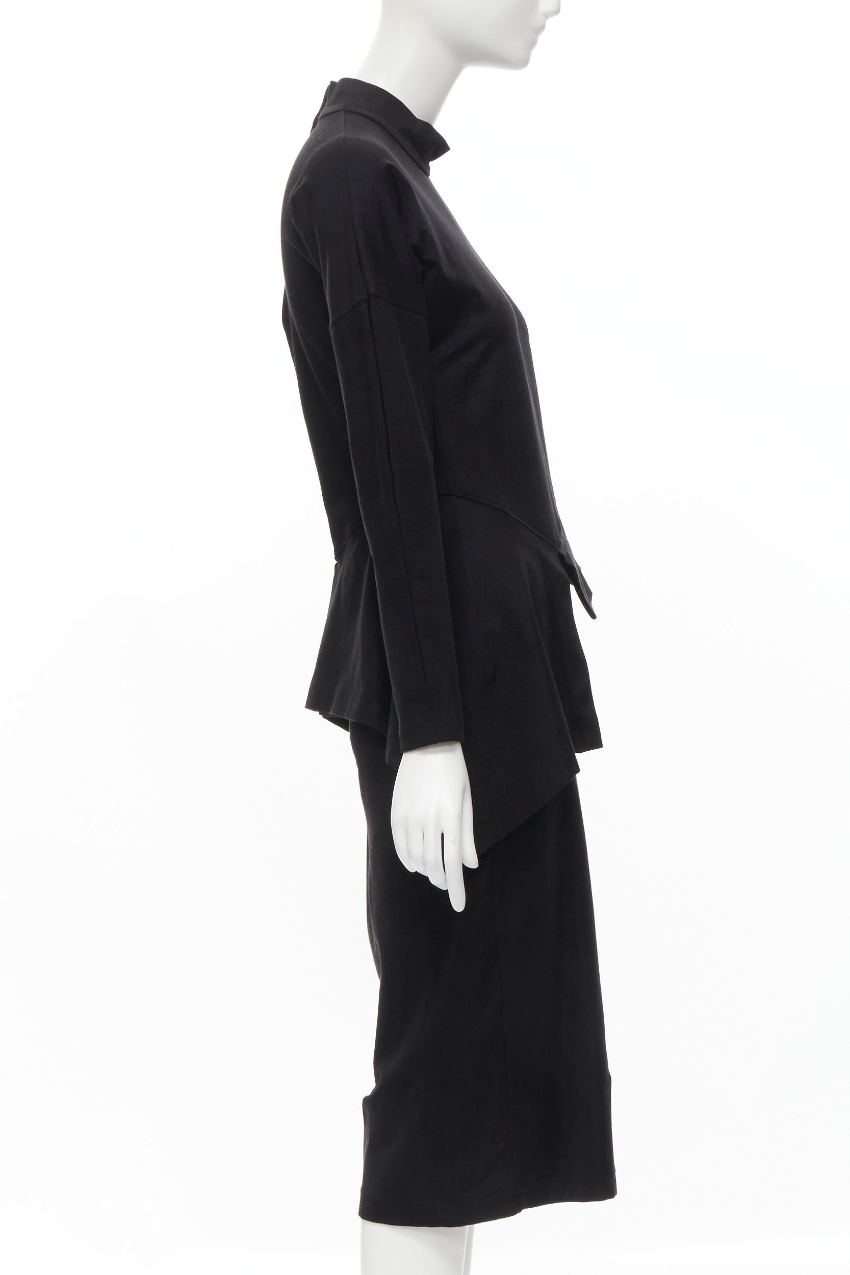 Black vintage COMME DES GARCONS 1980's mock neck asymmetric peplum midi dress M For Sale