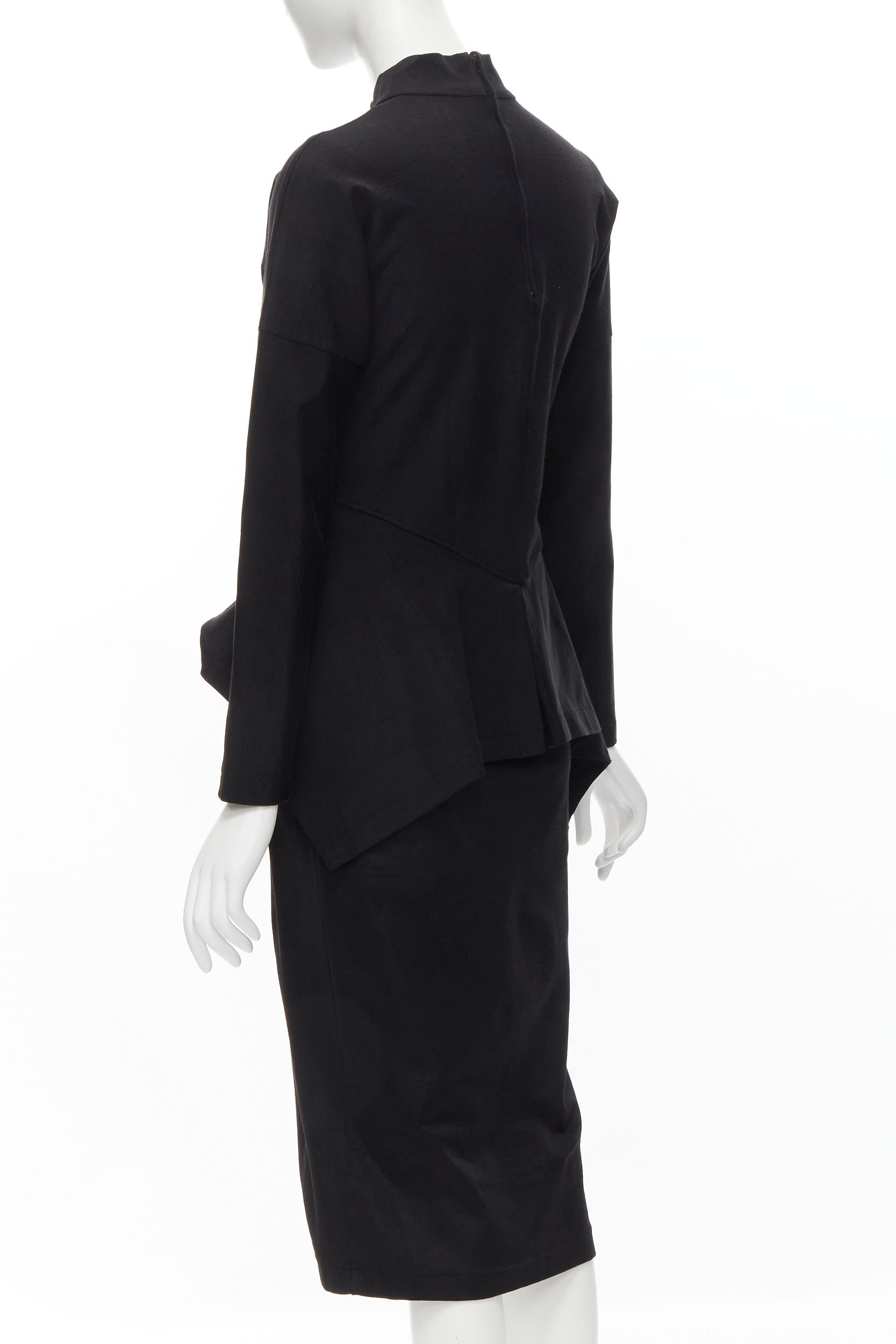 Women's vintage COMME DES GARCONS 1980's mock neck asymmetric peplum midi dress M For Sale