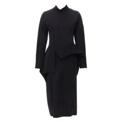 vintage COMME DES GARCONS 1980's mock neck asymmetric peplum midi dress M