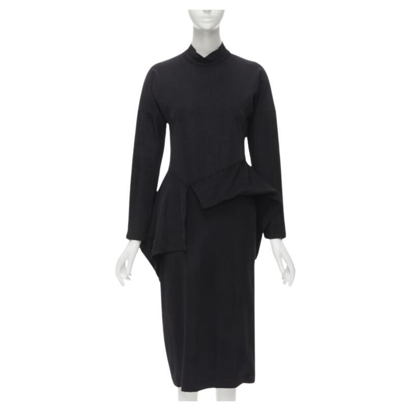 vintage COMME DES GARCONS 1980's mock neck asymmetric peplum midi dress M For Sale